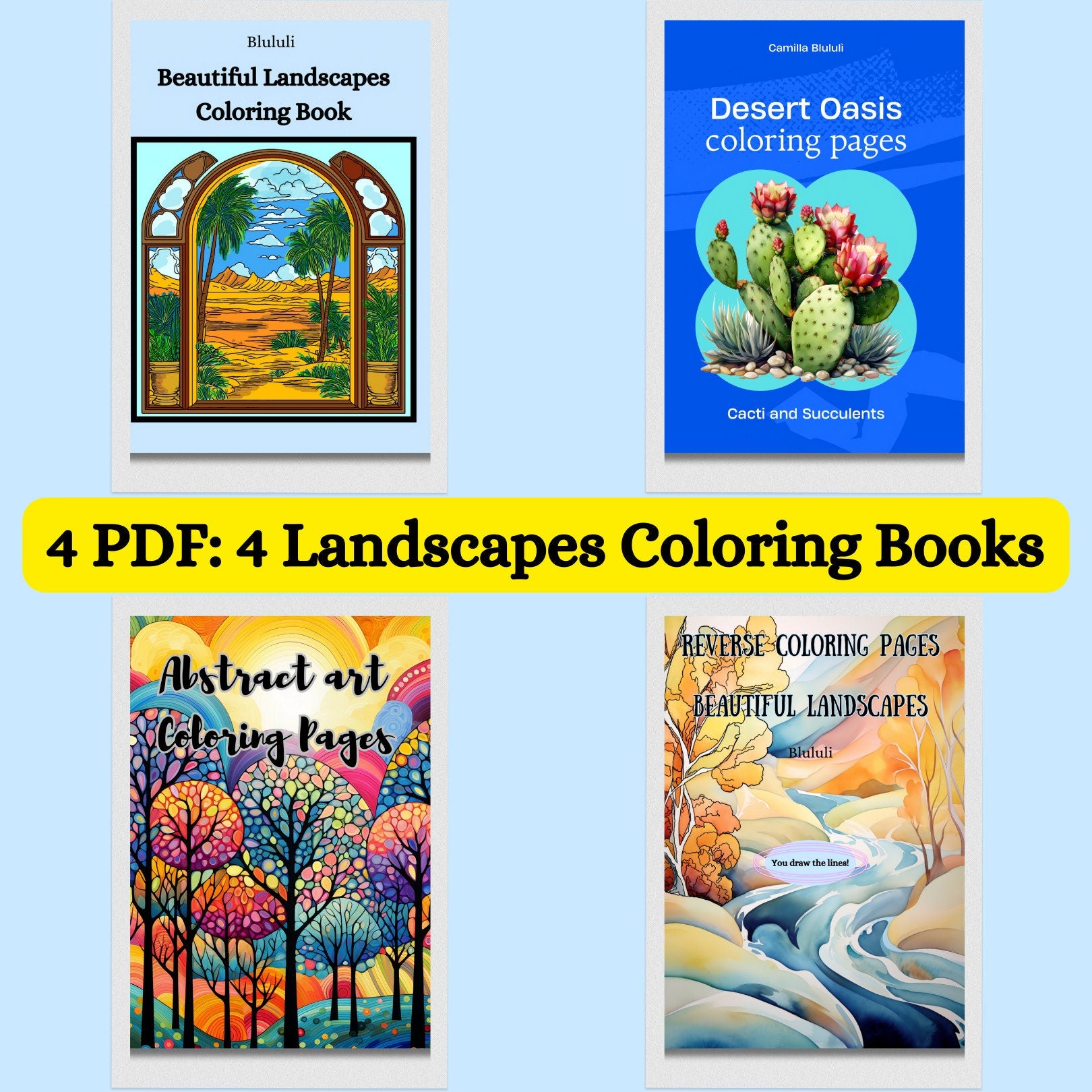 Explore the Beauty of Landscapes with our 139-page Coloring Book Bundle - Traditional & Reverse Coloring Options Available!