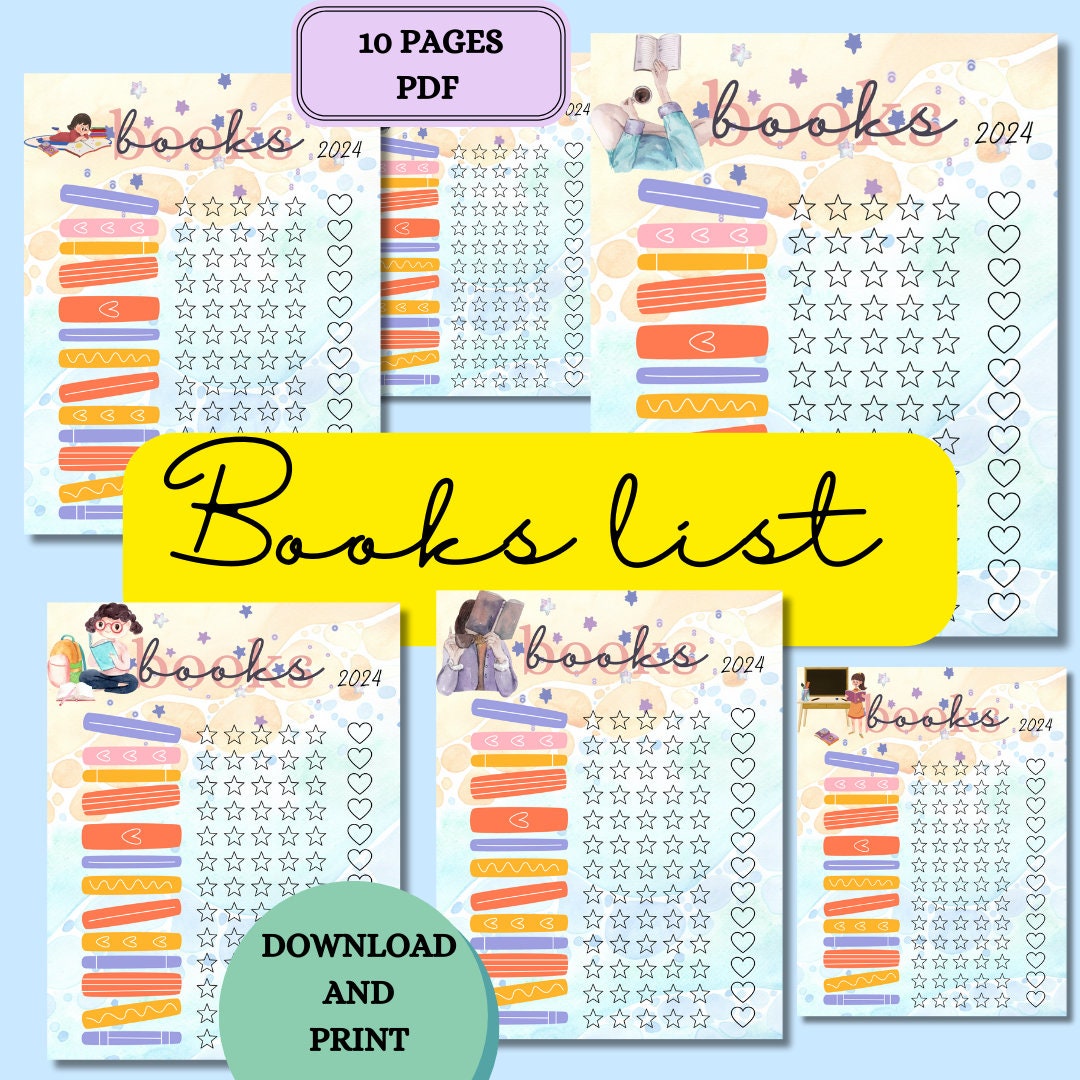 10-page Books List printable PDF for tracking your reading journey