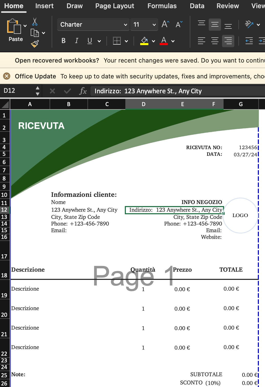 Download gratuito di un modello di ricevuta professionale per piccole imprese
