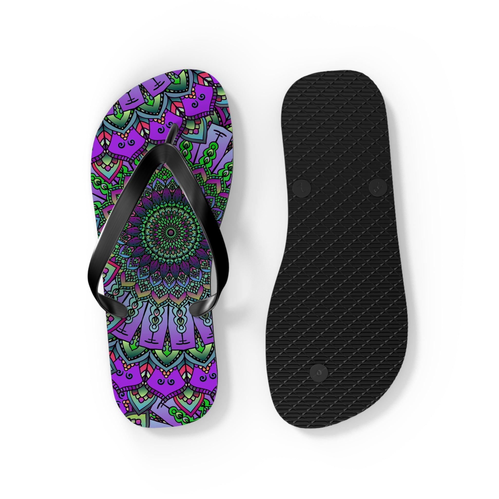 Intricate Mandala Flip Flops - Purple & Green Shoes - Blululi