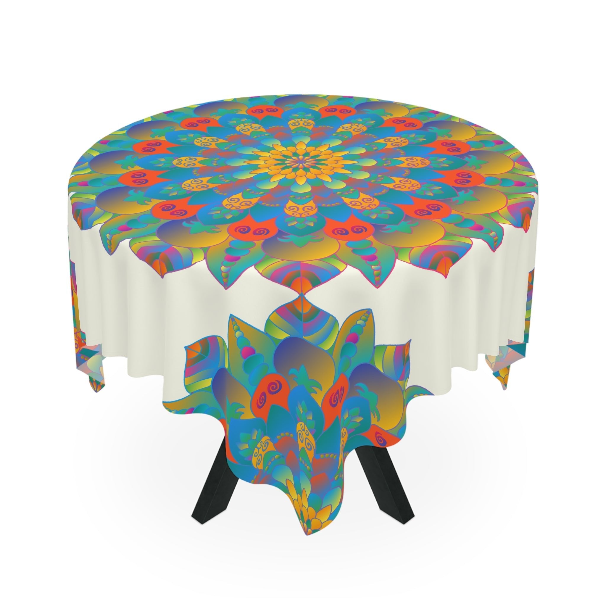 Ivory Mandala Tablecloth - Colorful Floral Design Home Decor - Blululi