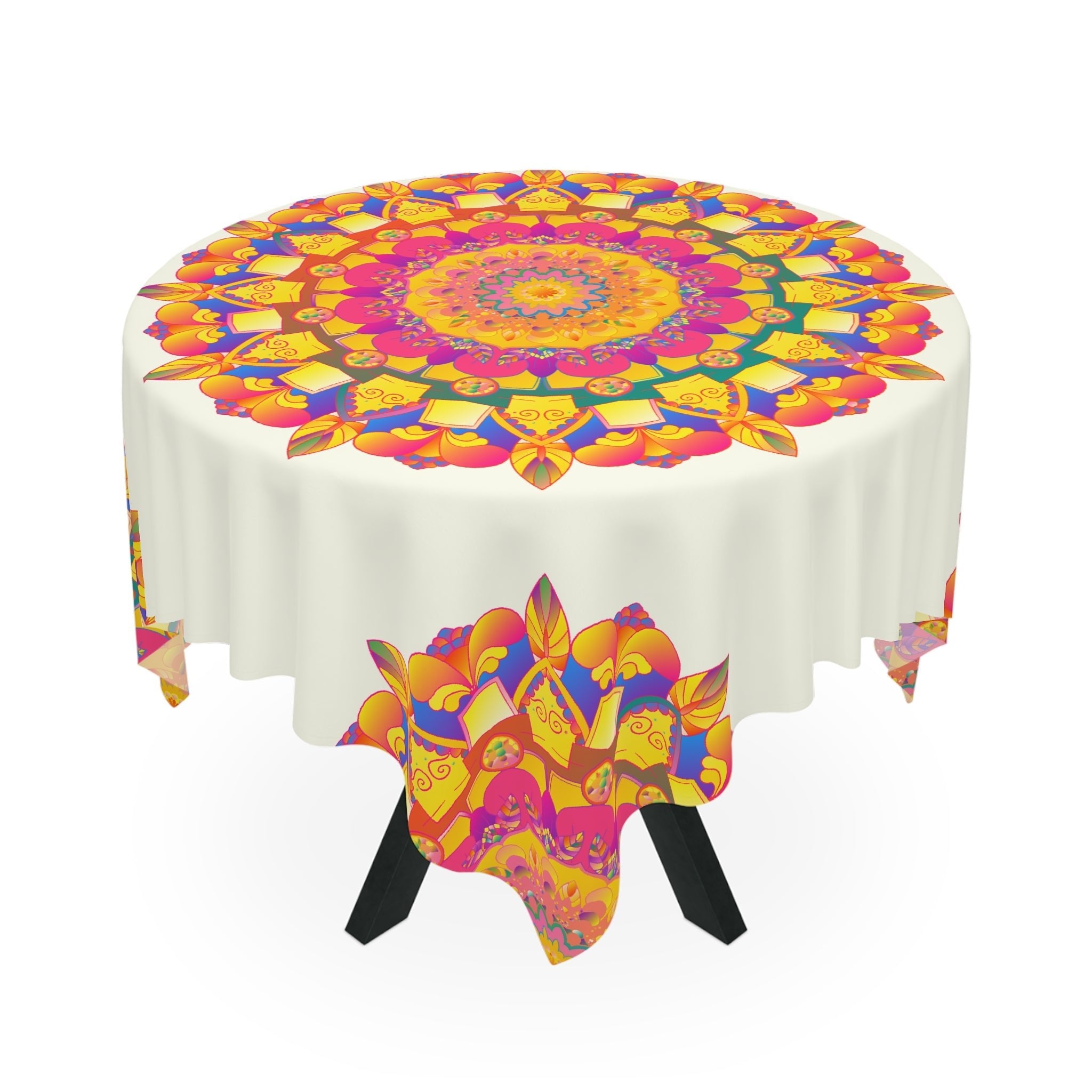 Ivory Mandala Tablecloth - Colorful Floral Design Home Decor - Blululi