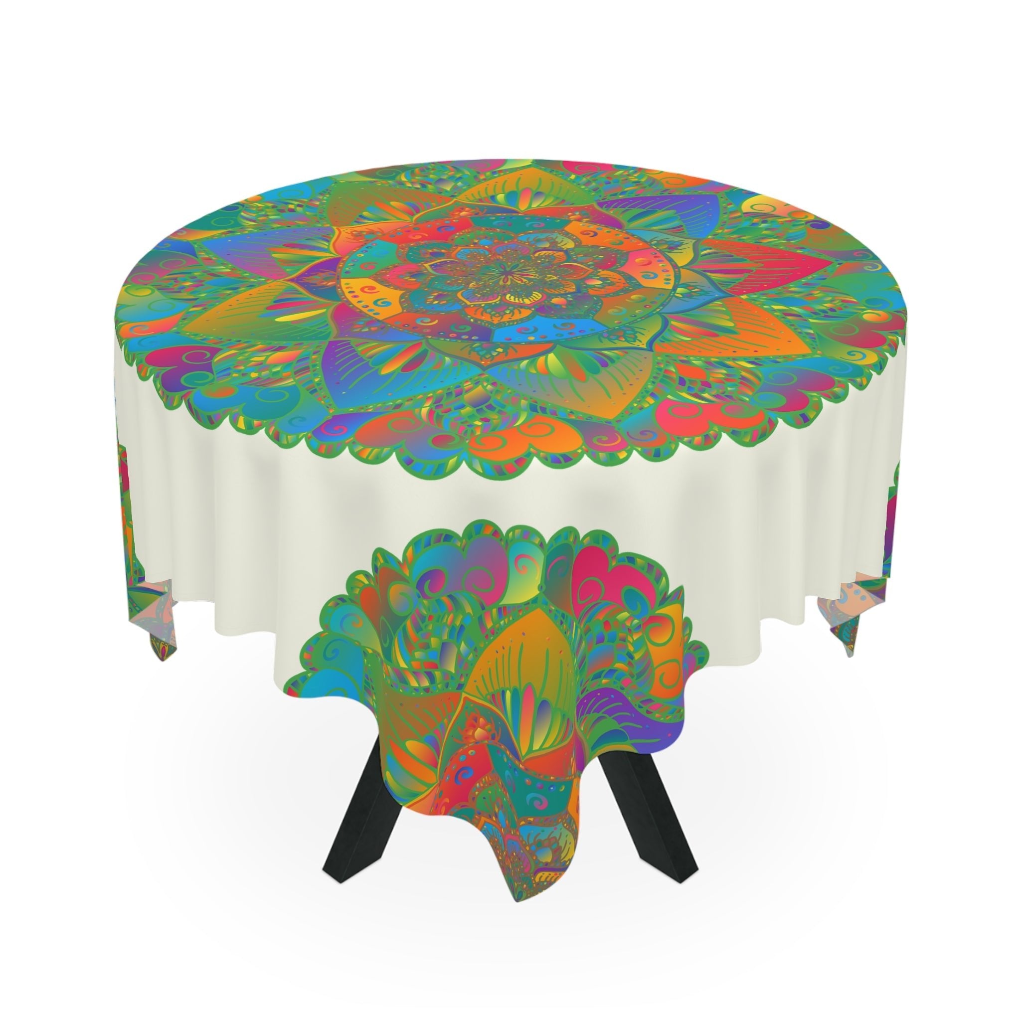 Ivory Mandala Tablecloth - Colorful Floral Design Home Decor - Blululi