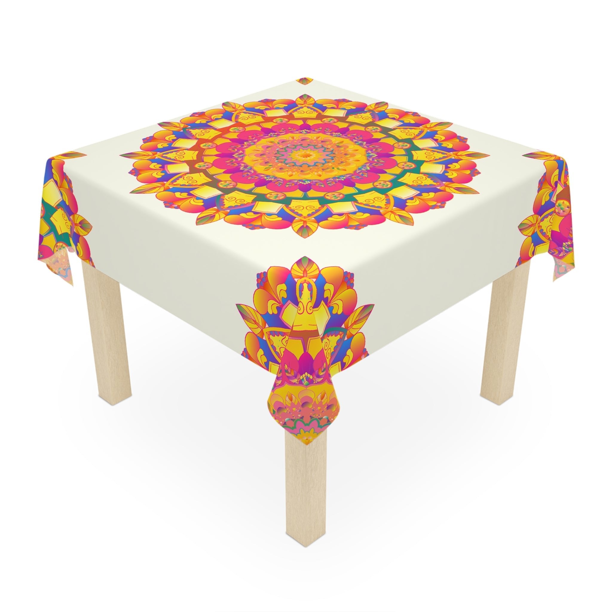 Ivory Mandala Tablecloth - Colorful Floral Design Home Decor - Blululi