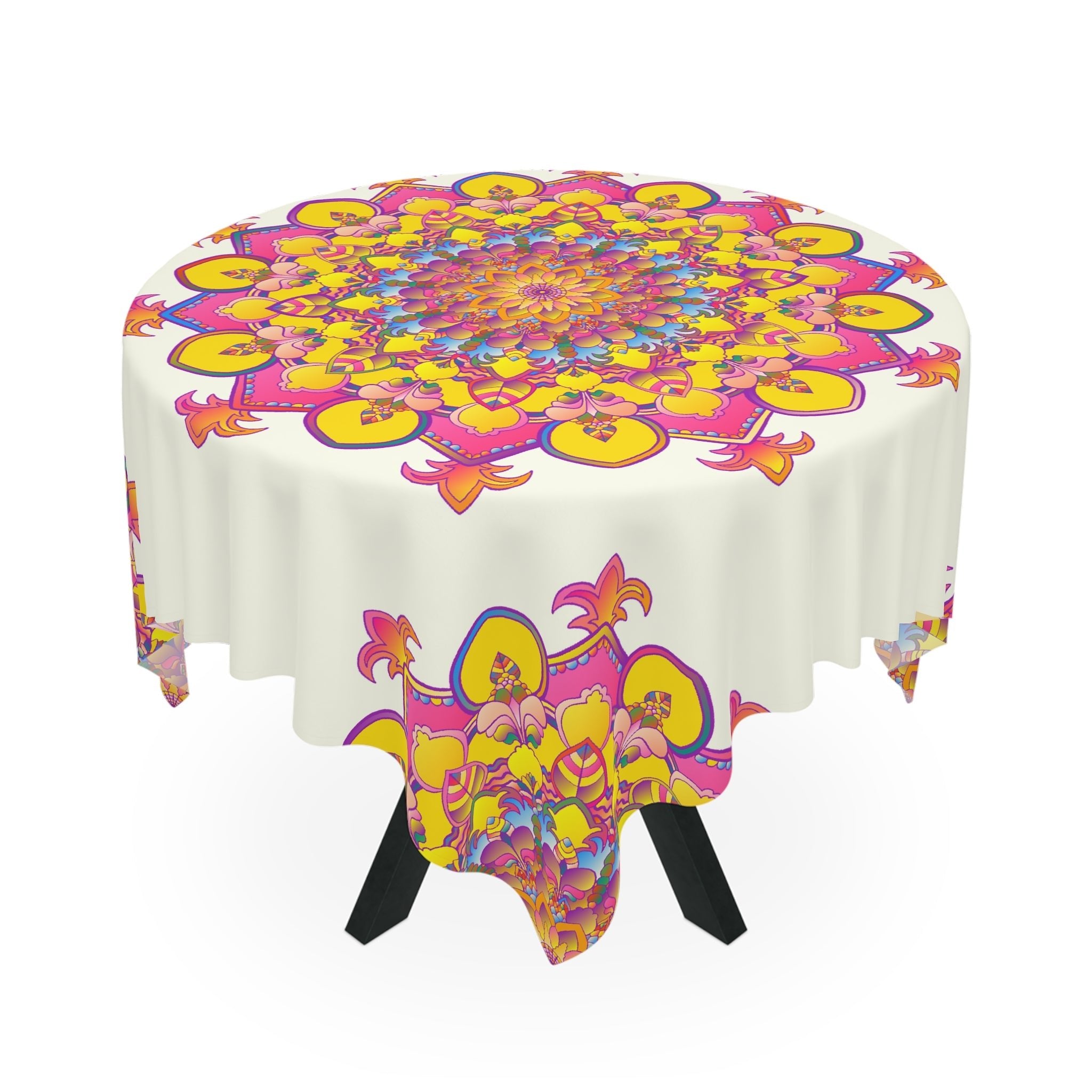 Ivory Mandala Tablecloth - Colorful Floral Design Home Decor - Blululi