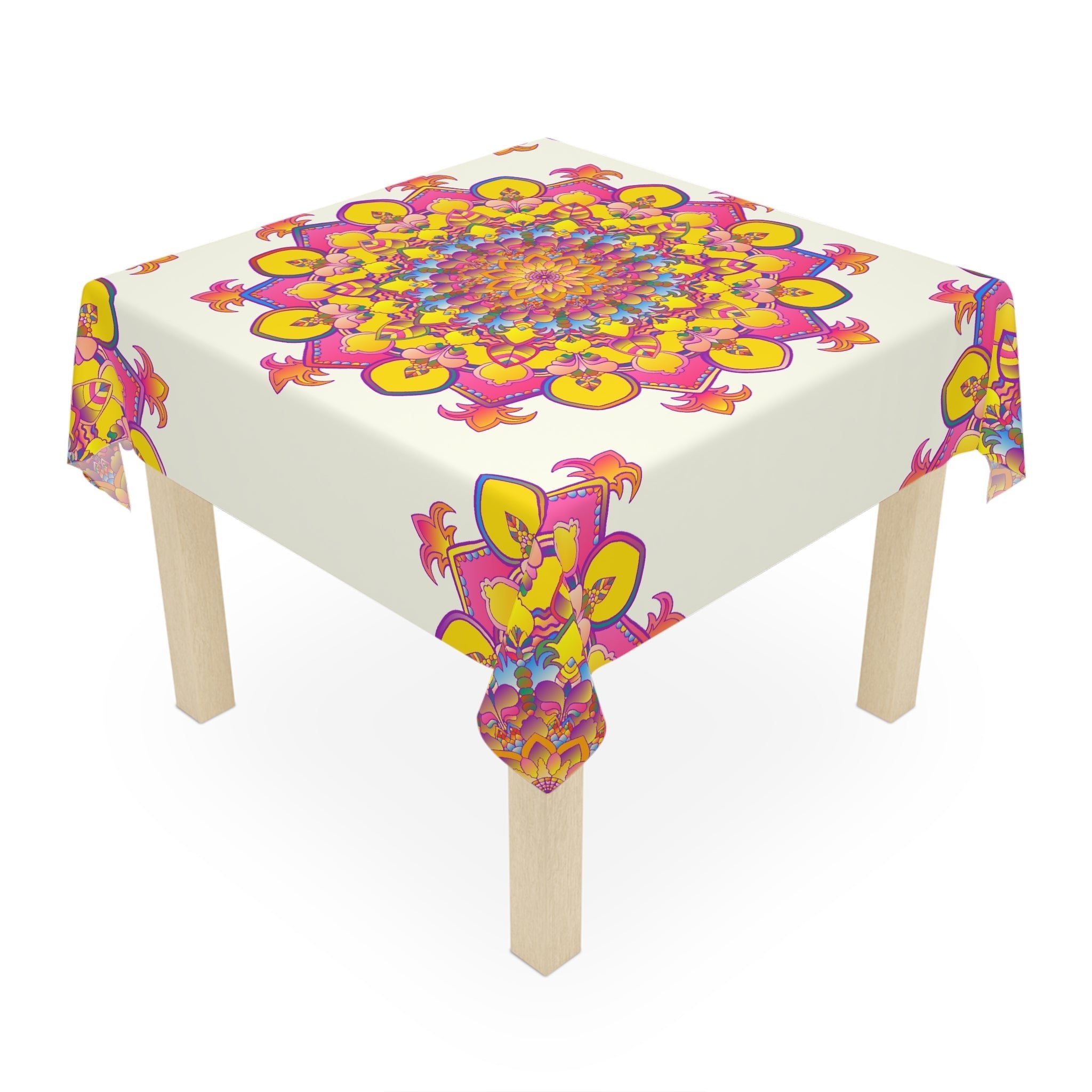 Ivory Mandala Tablecloth - Colorful Floral Design Home Decor - Blululi