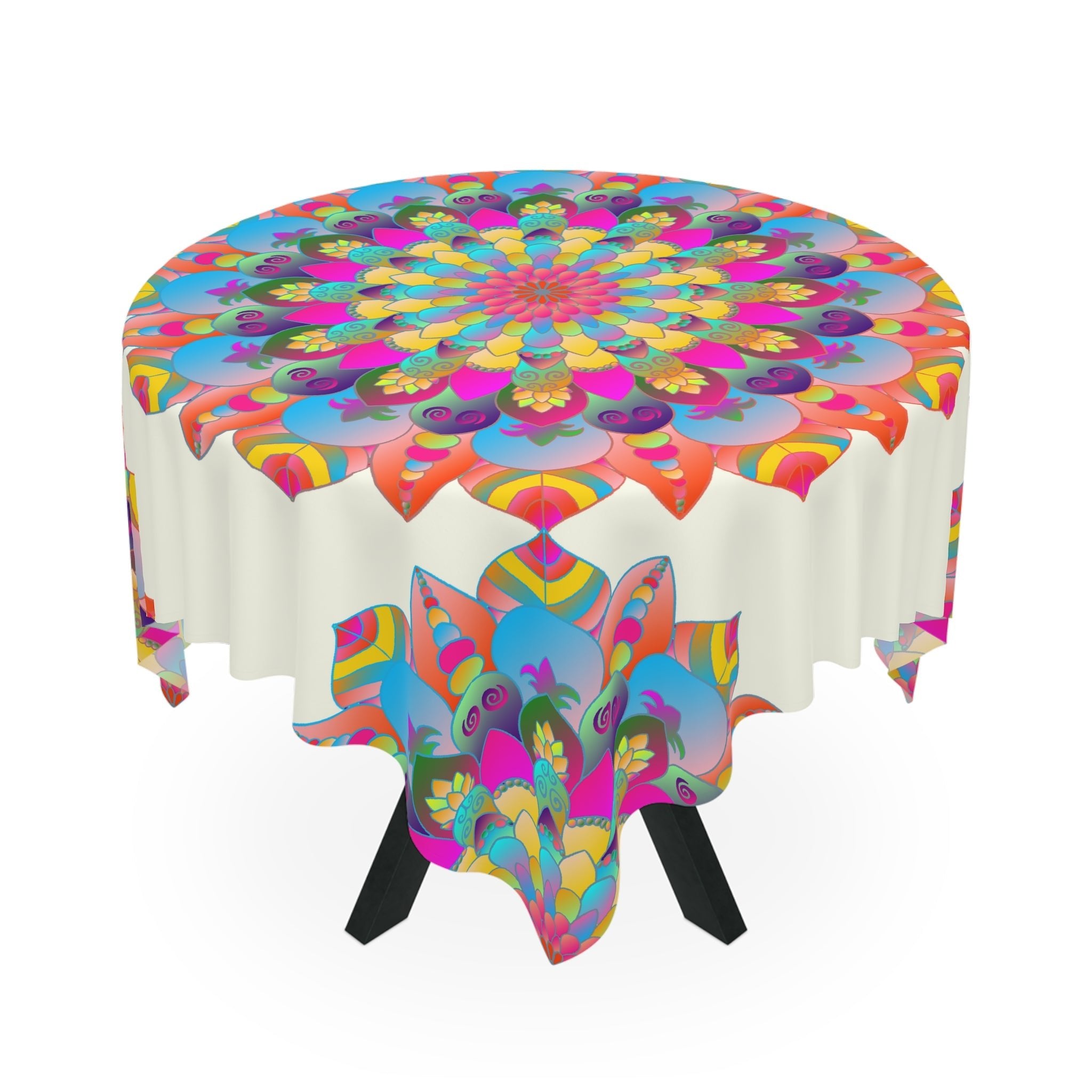 Ivory Mandala Tablecloth - Colorful Floral Design Home Decor - Blululi