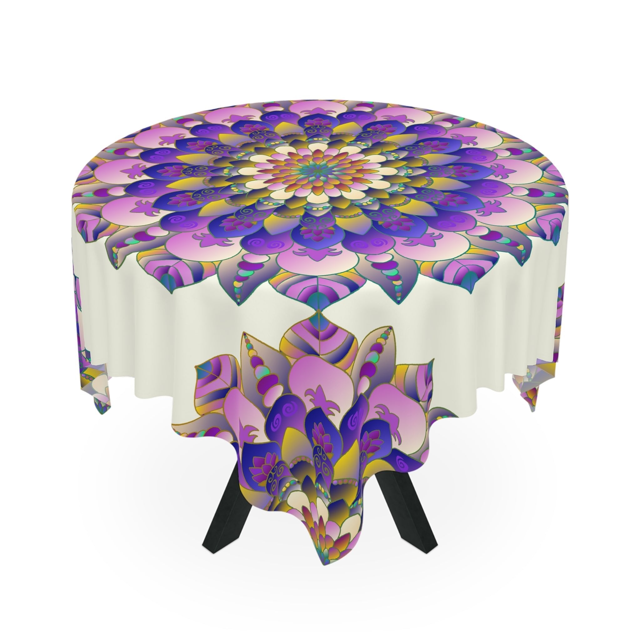 Ivory Mandala Tablecloth - Colorful Floral Design Home Decor - Blululi