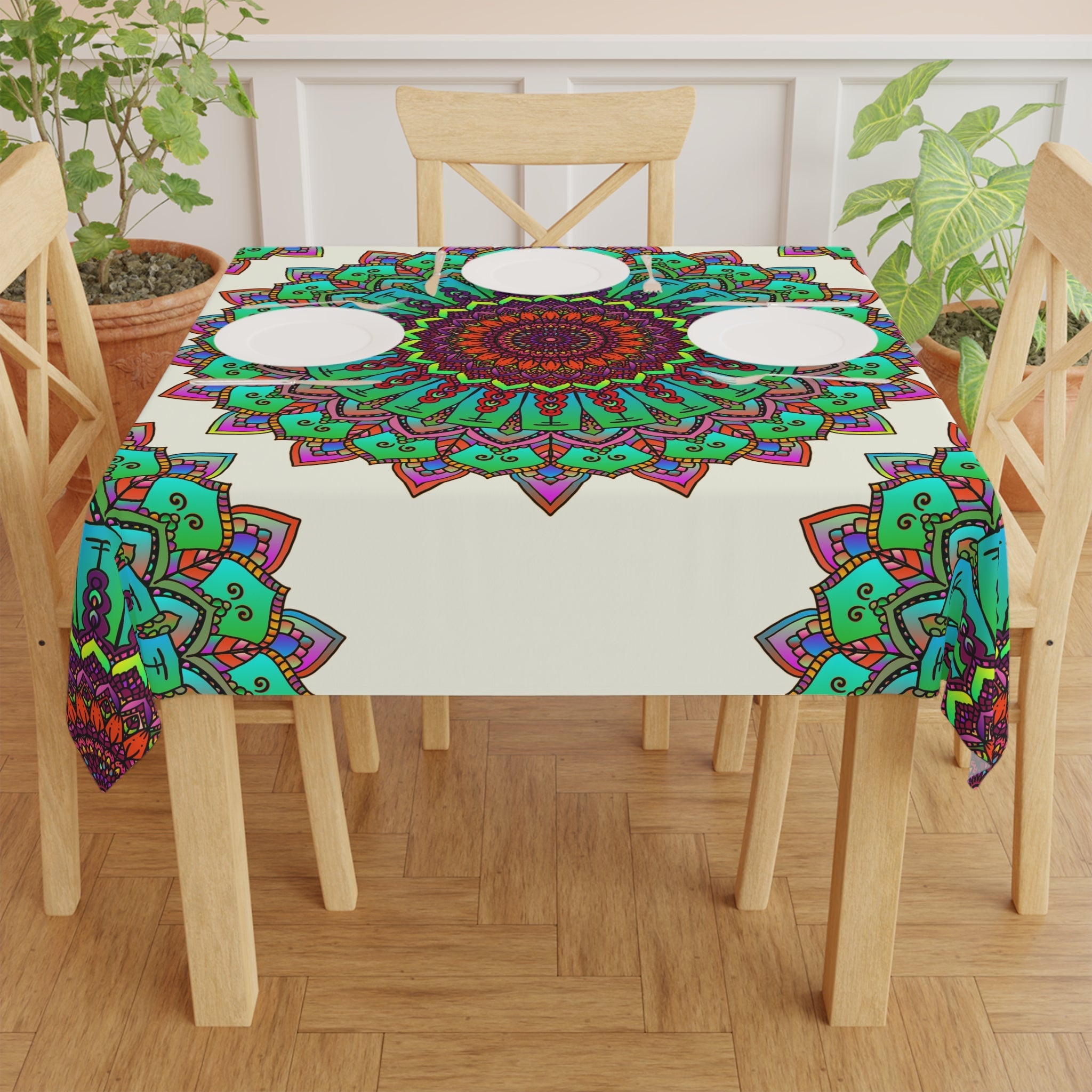Ivory Mandala Tablecloth - Colorful & Intricate Home Decor - Blululi