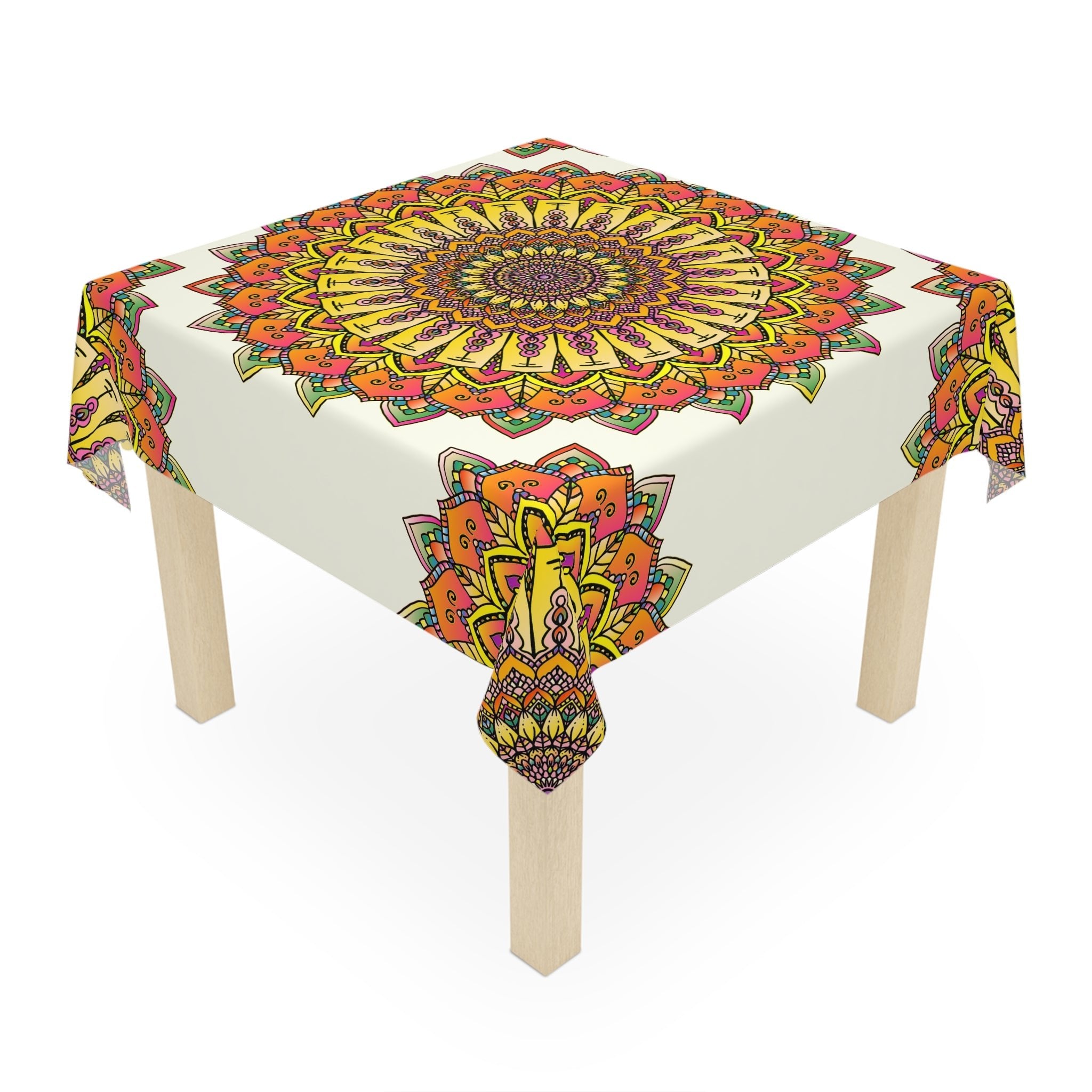 Ivory Mandala Tablecloth - Floral Pattern, Vibrant Colors Home Decor - Blululi