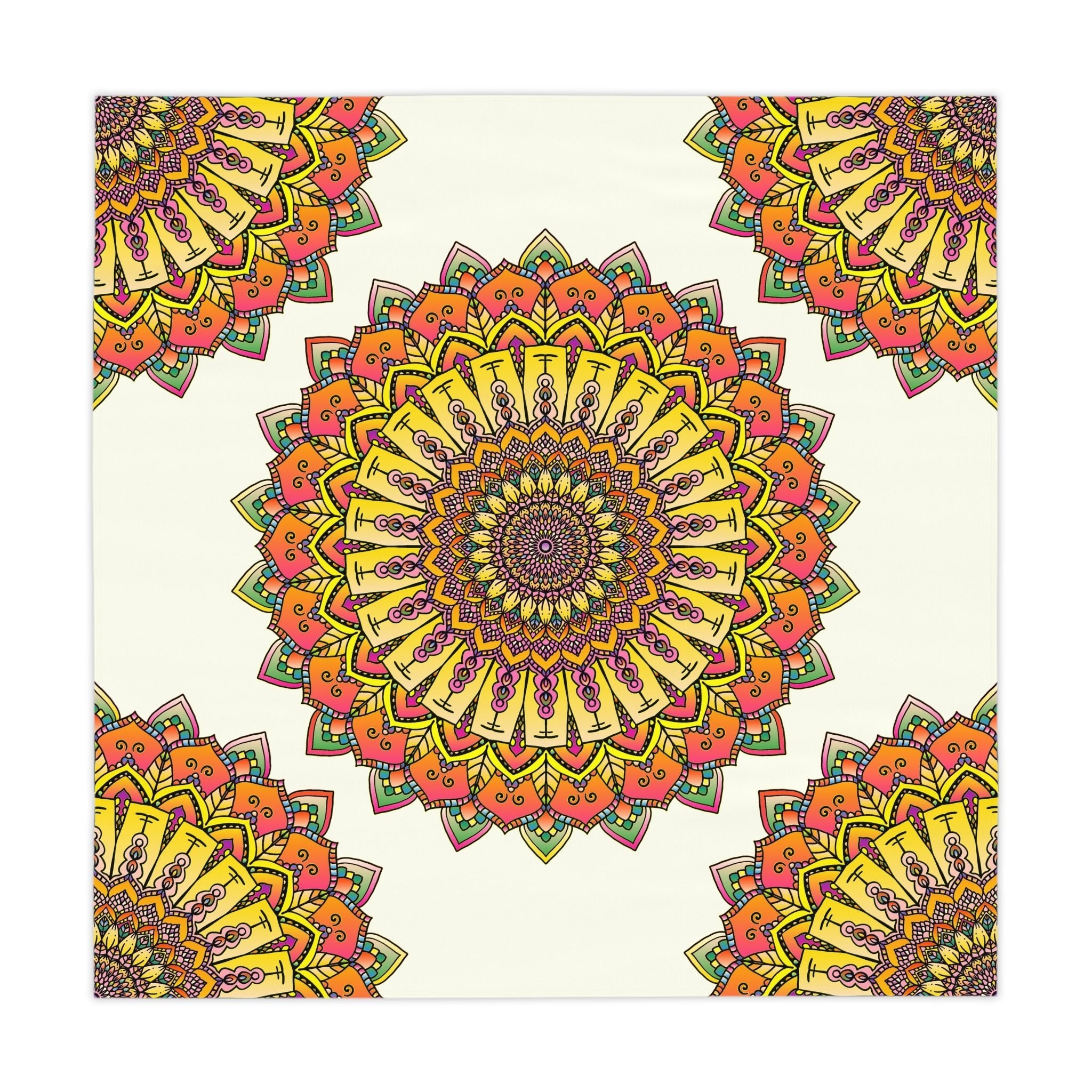 Ivory Mandala Tablecloth - Floral Pattern, Vibrant Colors Home Decor - Blululi