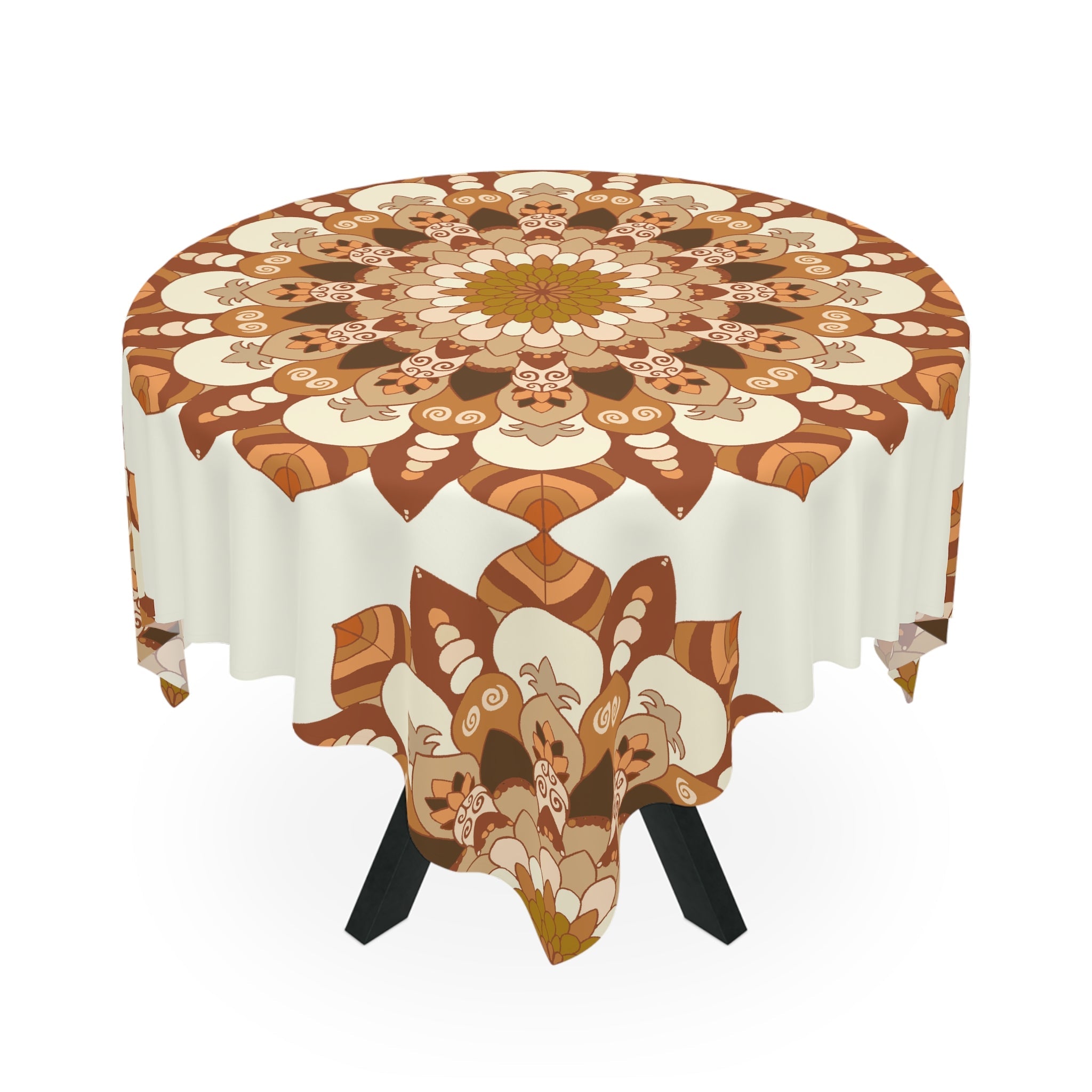 Ivory Mandala Tablecloth - Intricate Floral Design Home Decor - Blululi