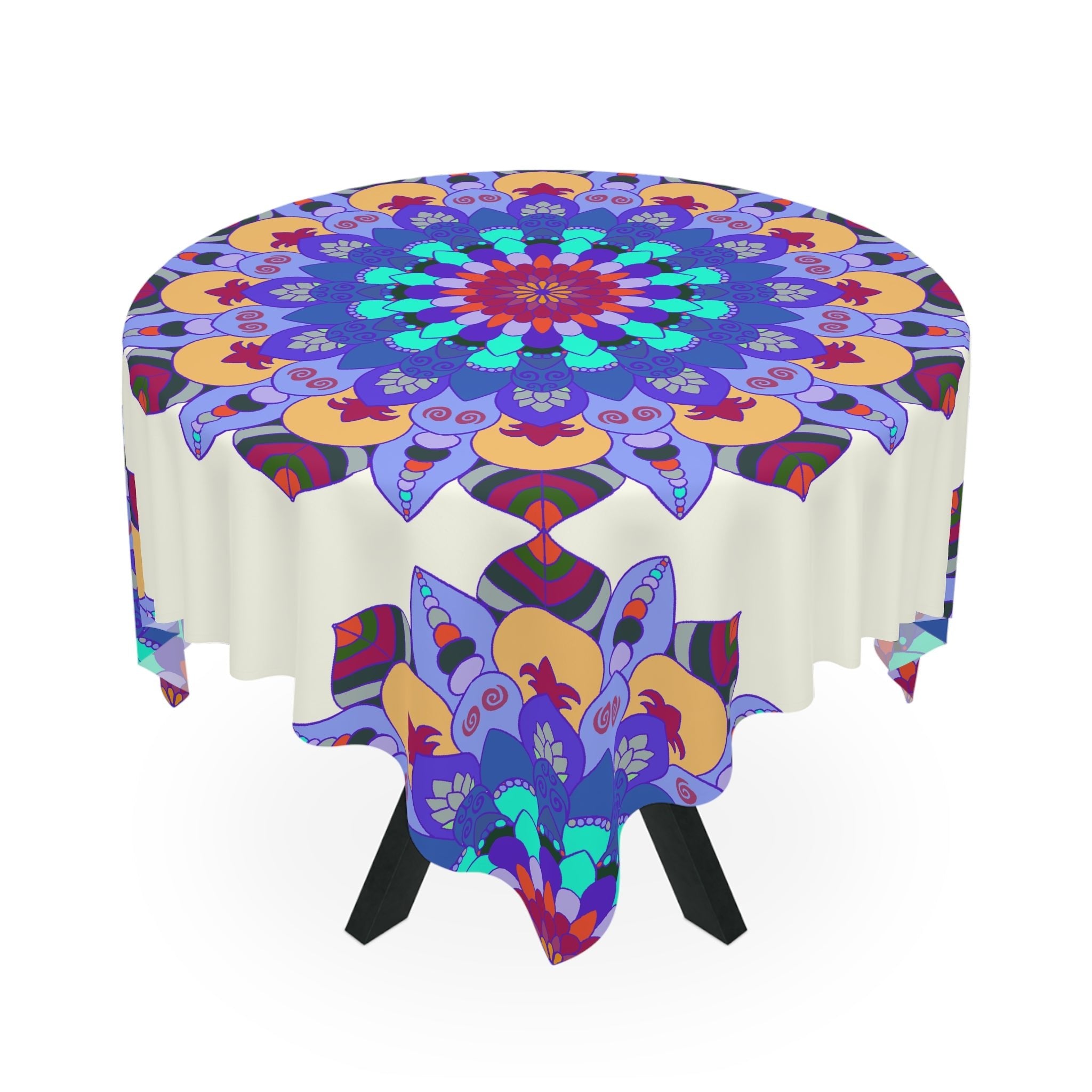 Ivory Mandala Tablecloth - Vibrant Colors & Intricate Design Home Decor - Blululi