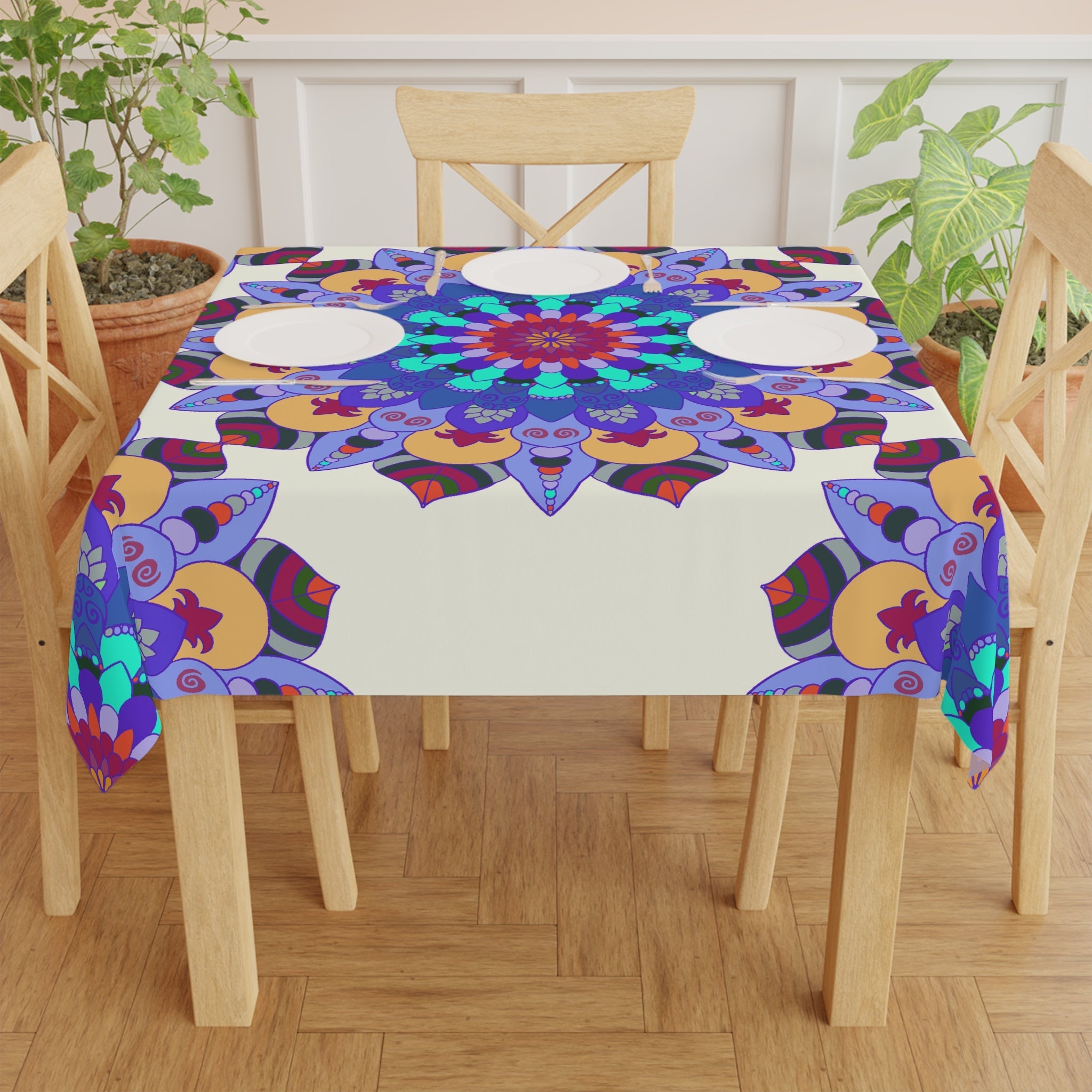 Ivory Mandala Tablecloth - Vibrant Colors & Intricate Design Home Decor - Blululi