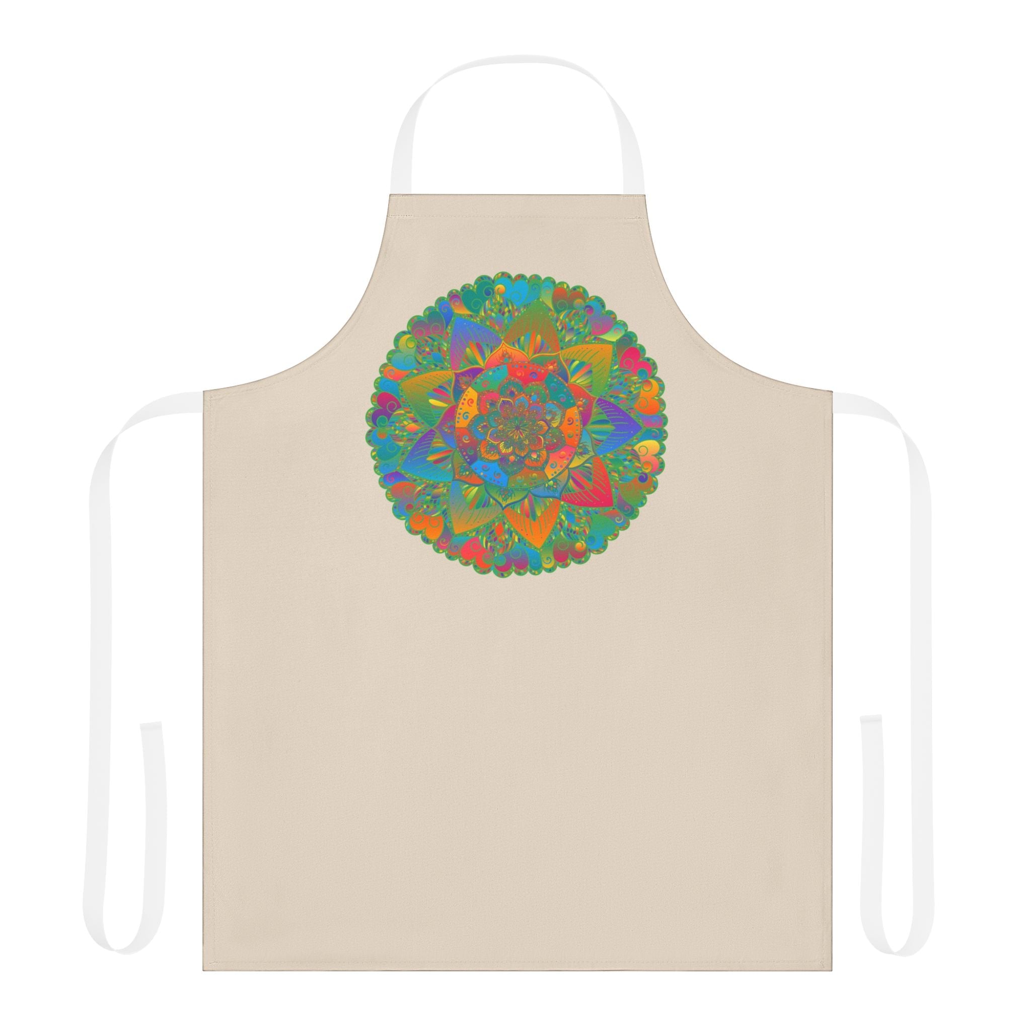Mandala Art Apron - Beige Hand - Drawn Floral Design All Over Prints - Blululi