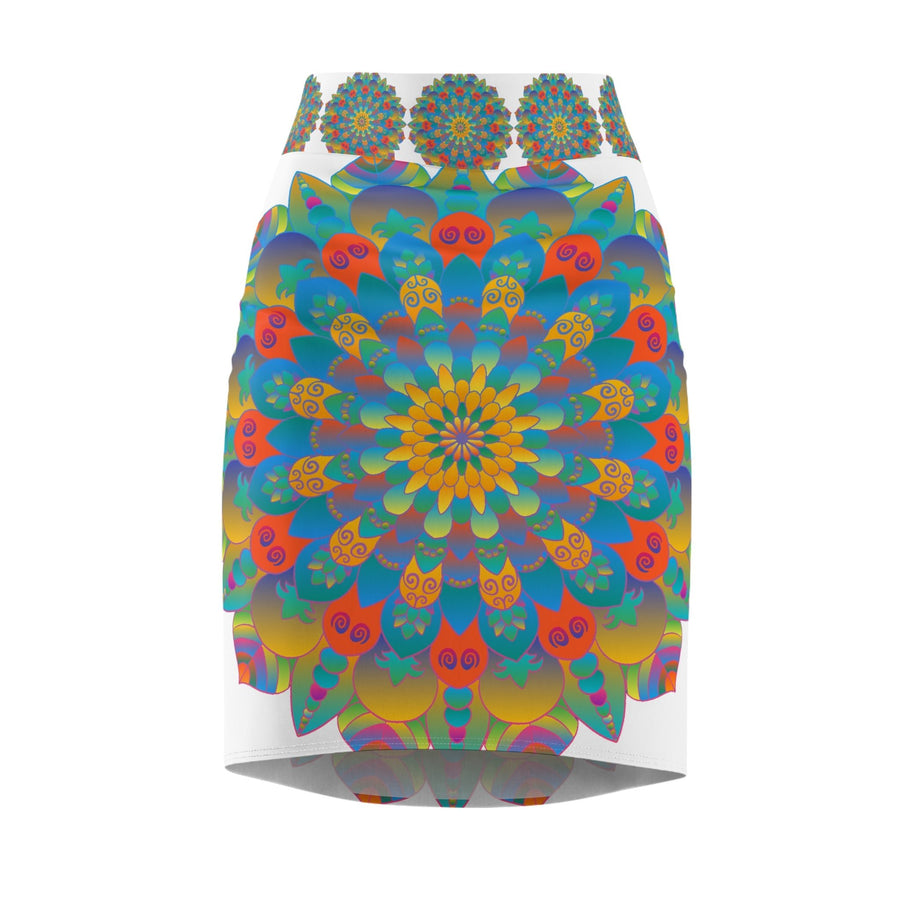 Mandala Pencil Skirt - Light Purple & Azure All Over Prints - Blululi