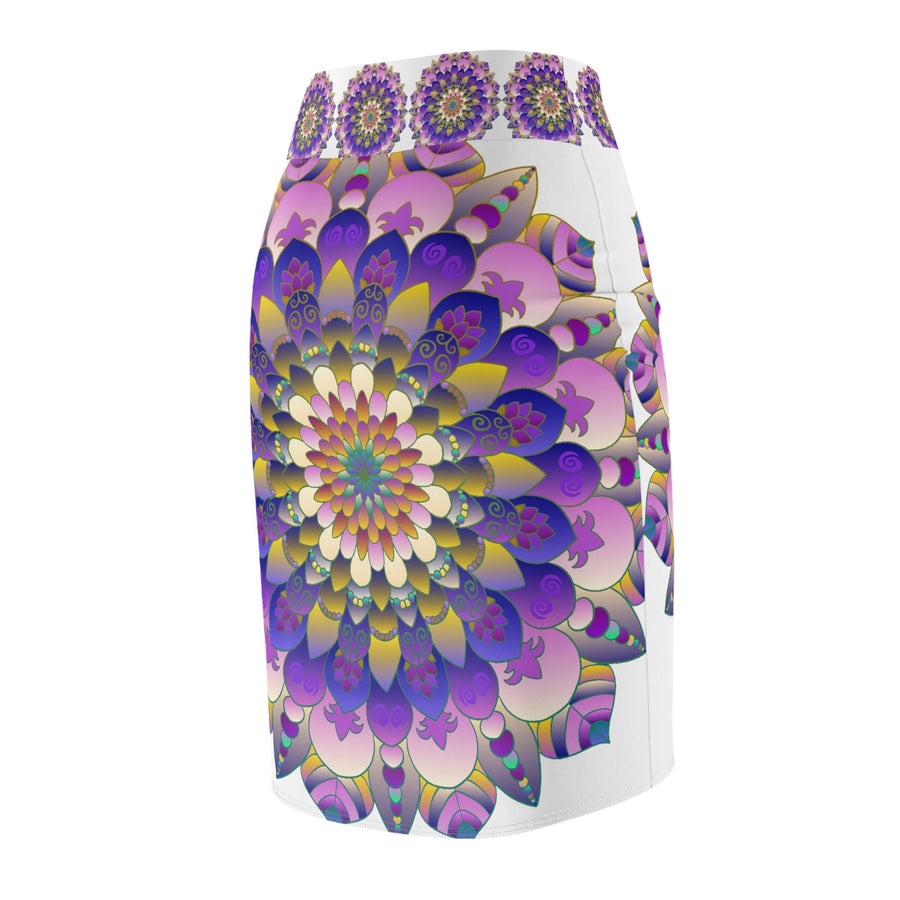 Mandala Pencil Skirt - Light Purple & Azure All Over Prints - Blululi
