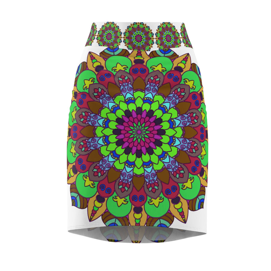 Mandala Pencil Skirt - Light Purple, Azure & Iridescent All Over Prints - Blululi