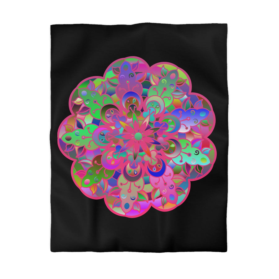 Microfiber Duvet Cover Mandala Art Drawn by Hand - Colorful Mandala on Black background - Blululi