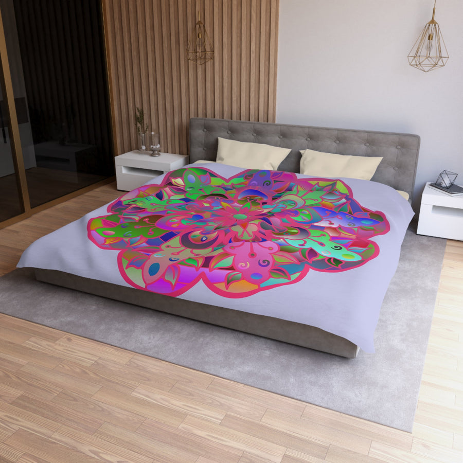 Microfiber Duvet Cover Mandala Art Drawn by Hand - Colorful Mandala on Wisteria background - Blululi