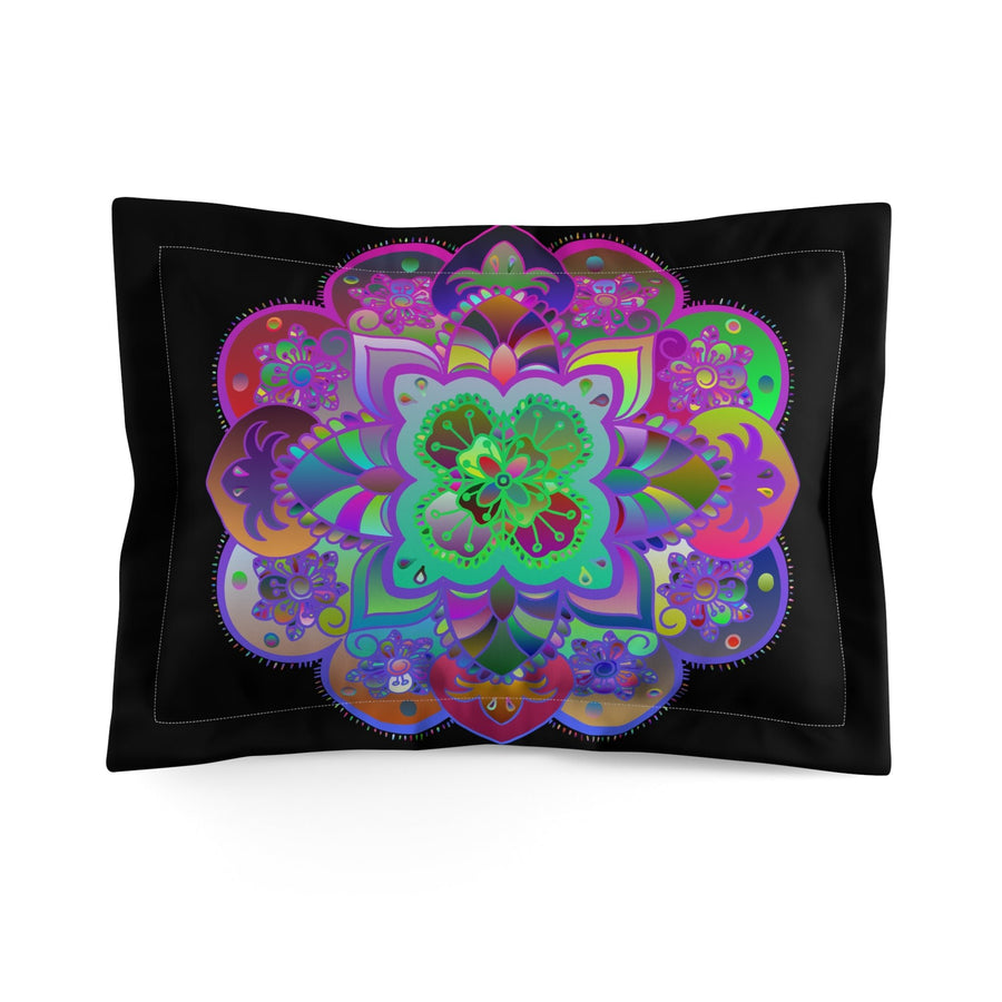 Microfiber Pillow Sham - Mandala Art Hand - Drawn on Black background - Blululi
