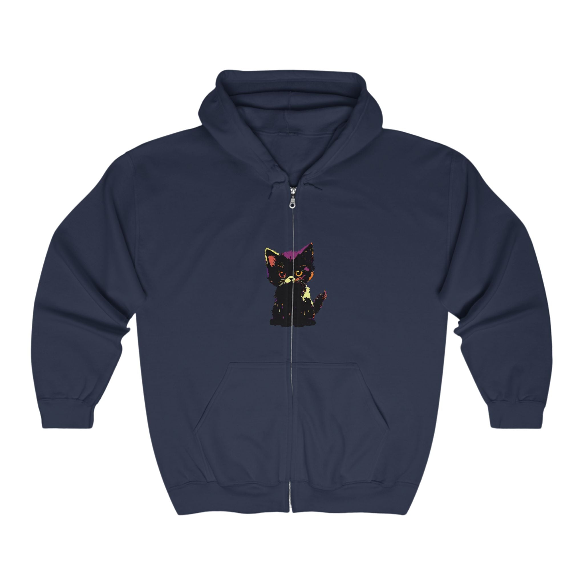 Neon Black Cat Watercolor Hoodie - Mystical Pet Design Hoodie - Blululi