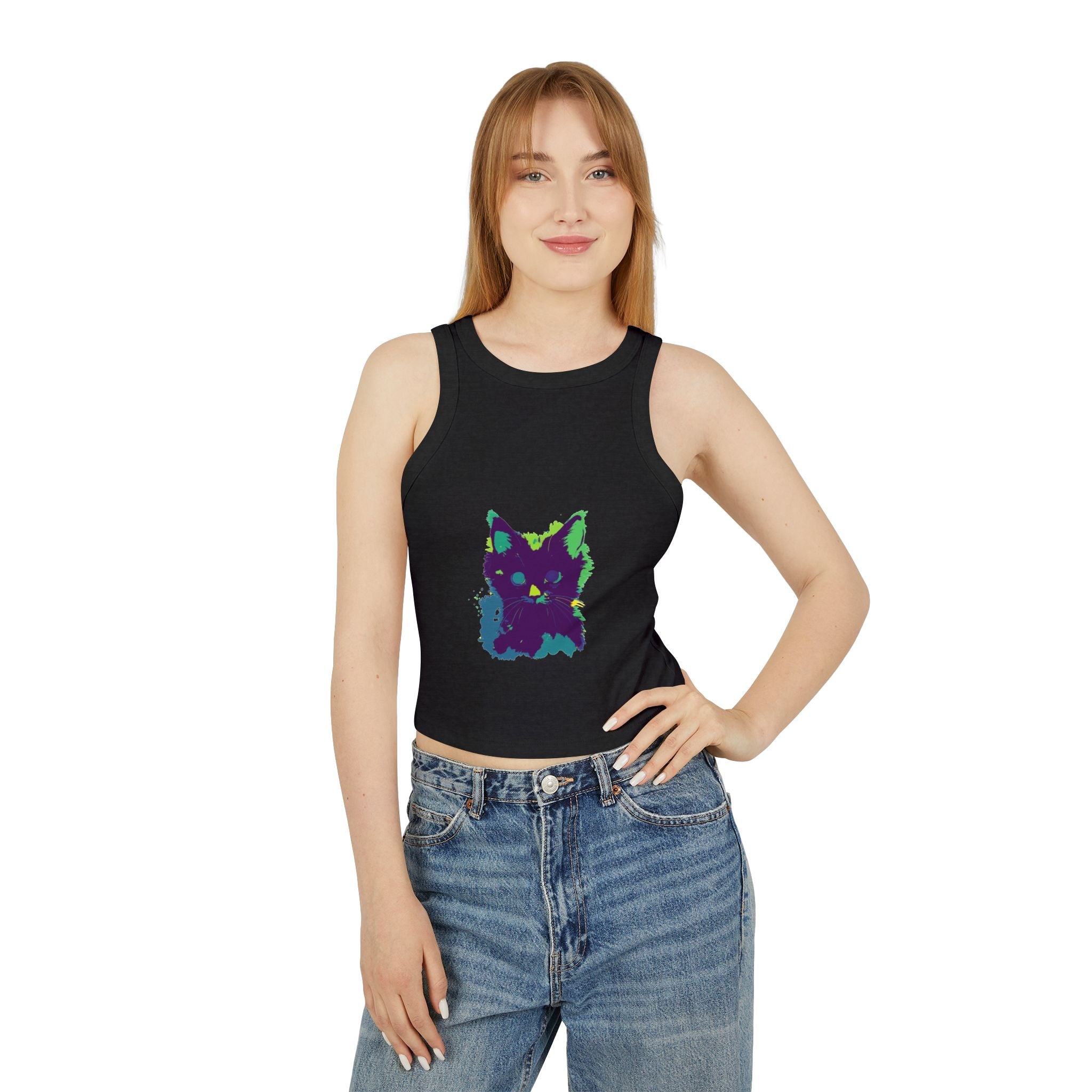 Neon Black Cat Watercolor Racerback Tank Top Tank Top - Blululi