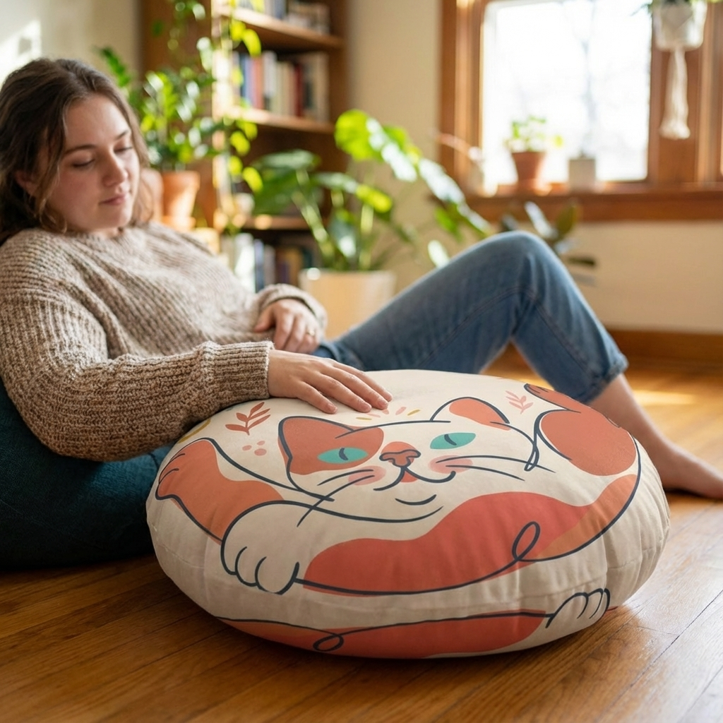 Boho Cat Floor Pillow — Cute Cat Cushion