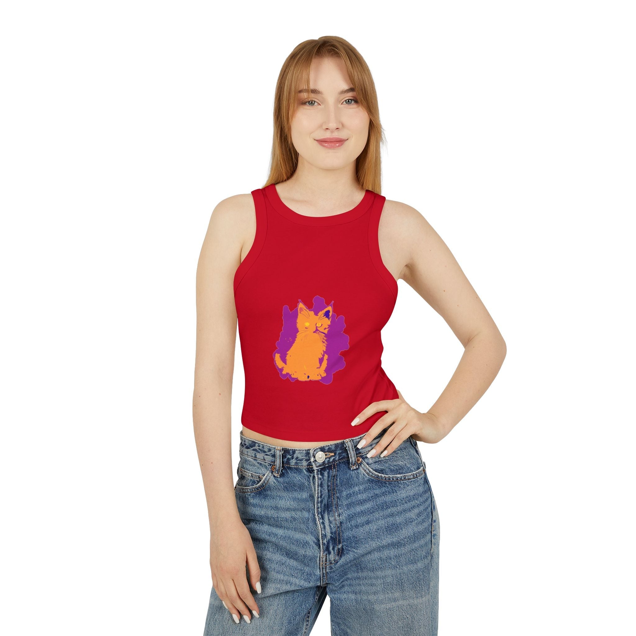 Orange Cat Watercolor Racerback Tank Top Tank Top - Blululi
