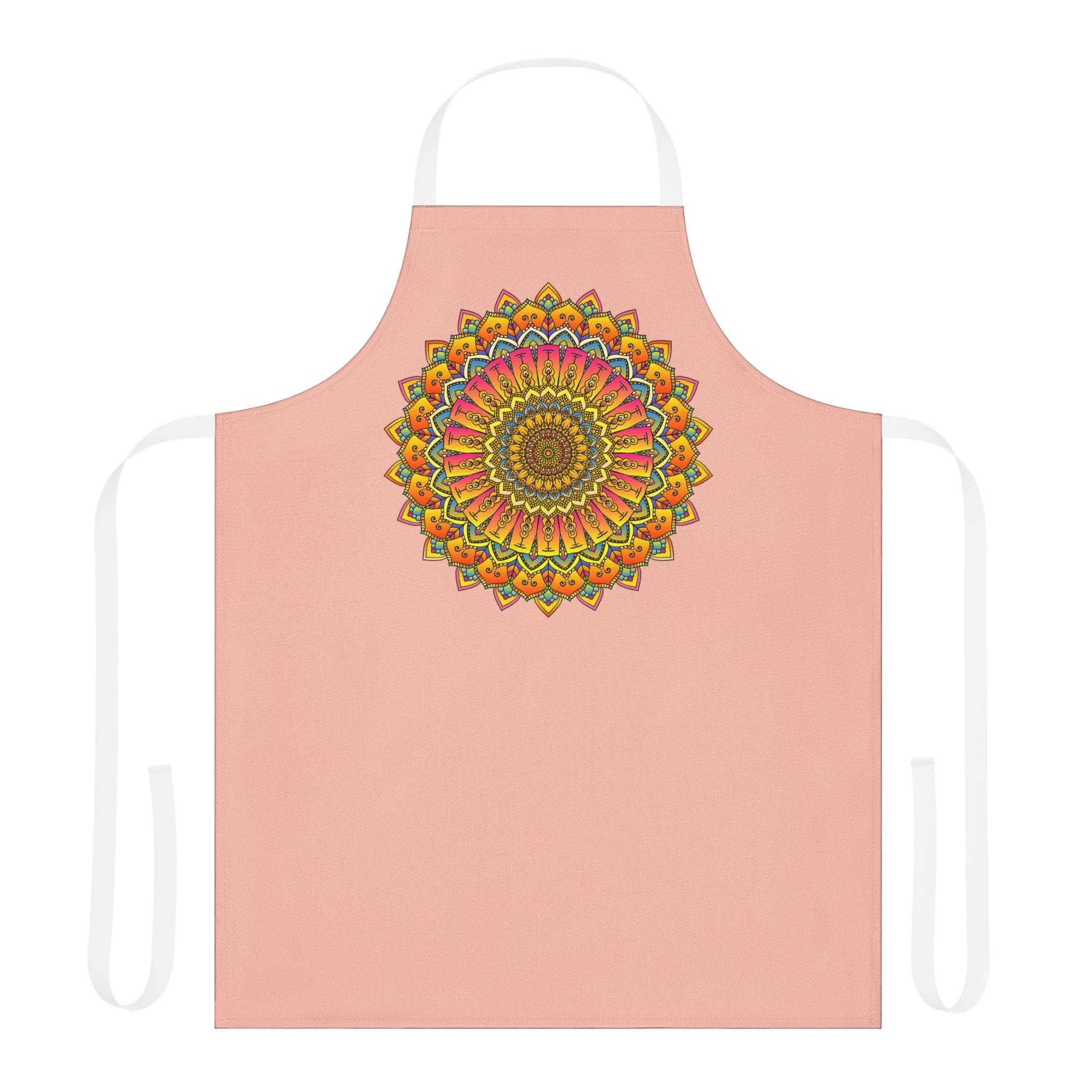 Peach Mandala Apron - Hand Drawn Art All Over Prints - Blululi