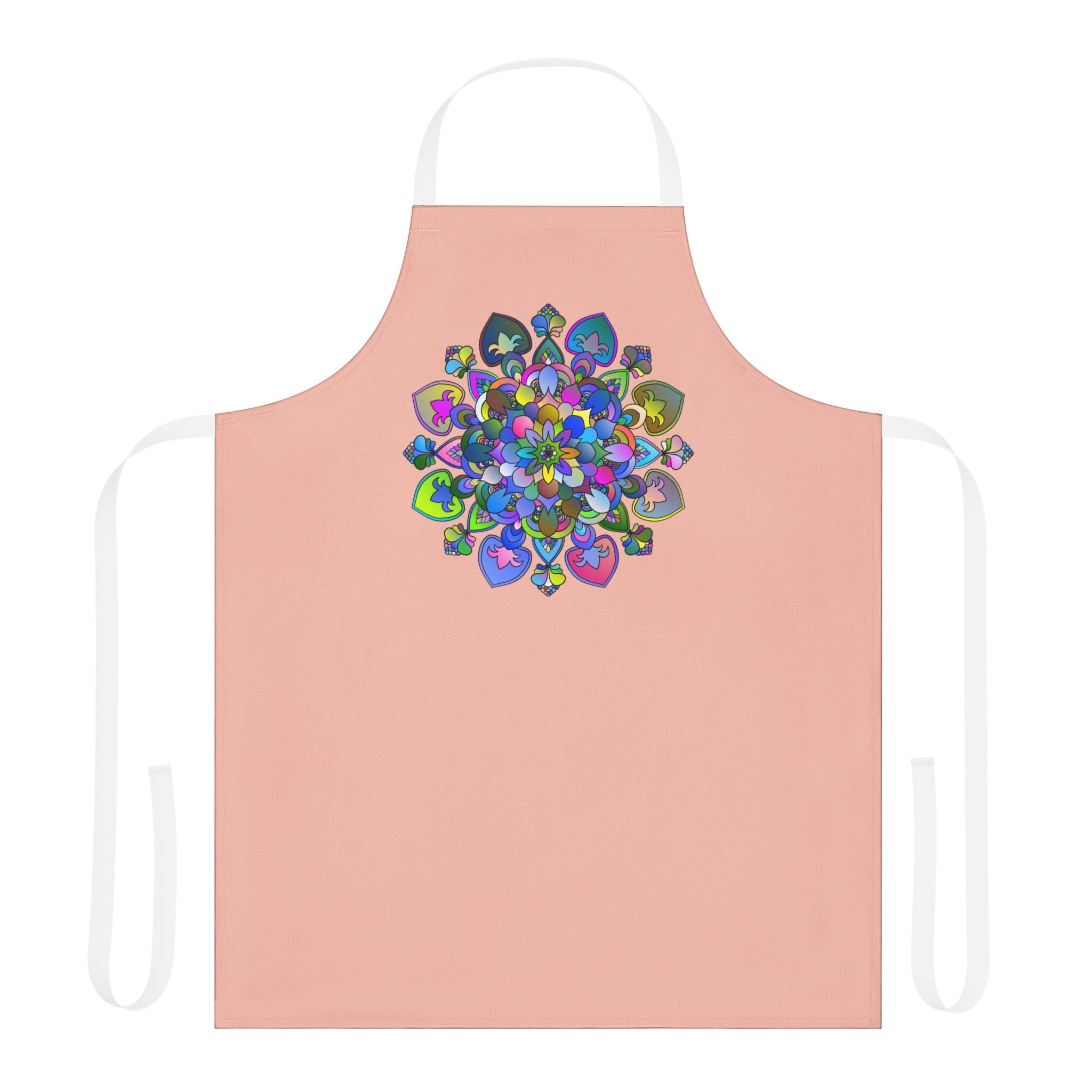 Peach Mandala Apron - Hand - Drawn Floral Design All Over Prints - Blululi