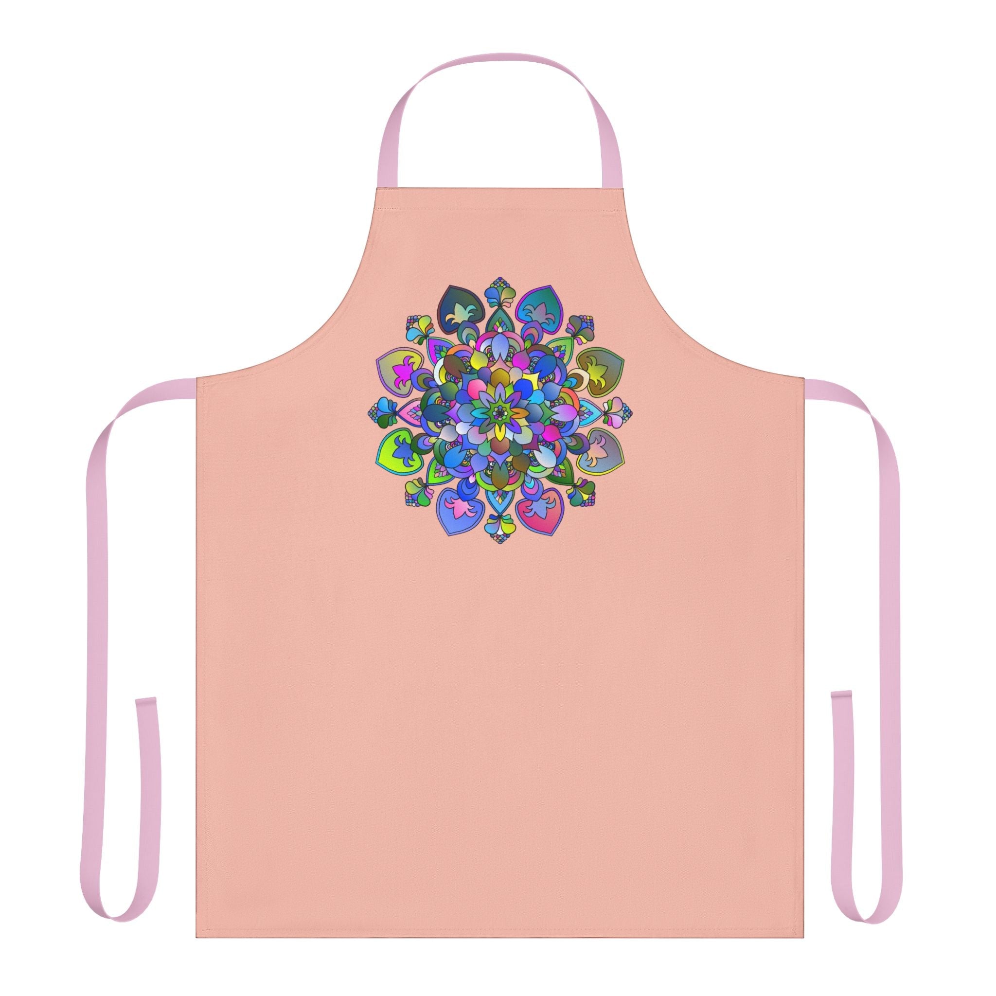 Peach Mandala Apron - Hand - Drawn Floral Design All Over Prints - Blululi