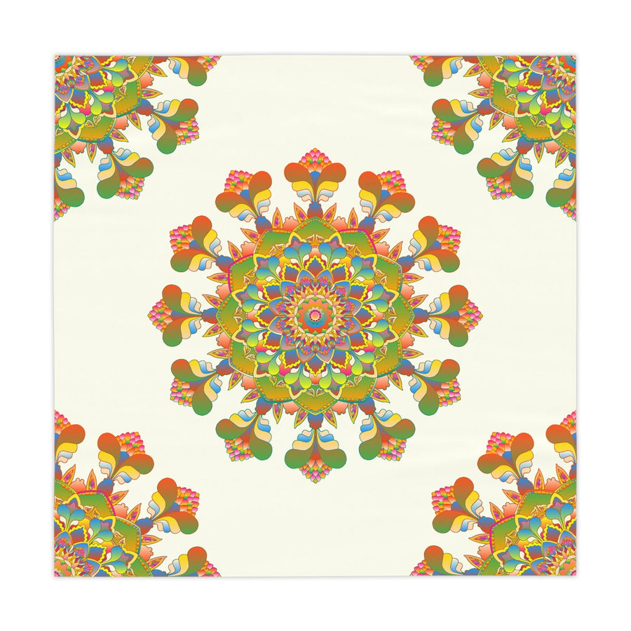 Rainbow Mandala Tablecloth - Ivory, 16 Petal Design Home Decor - Blululi