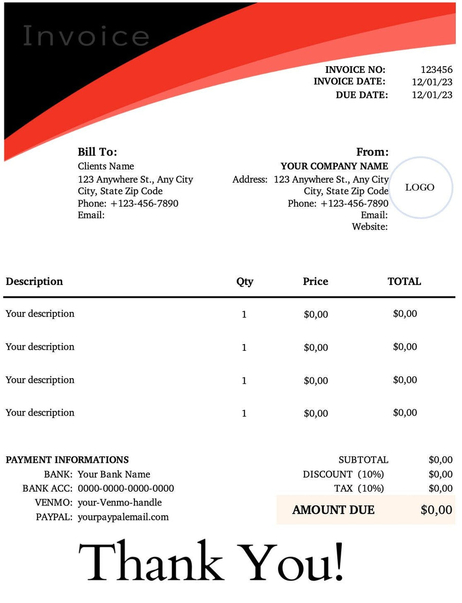 Red Invoice Template - Small Business Solution digital download - Blululi