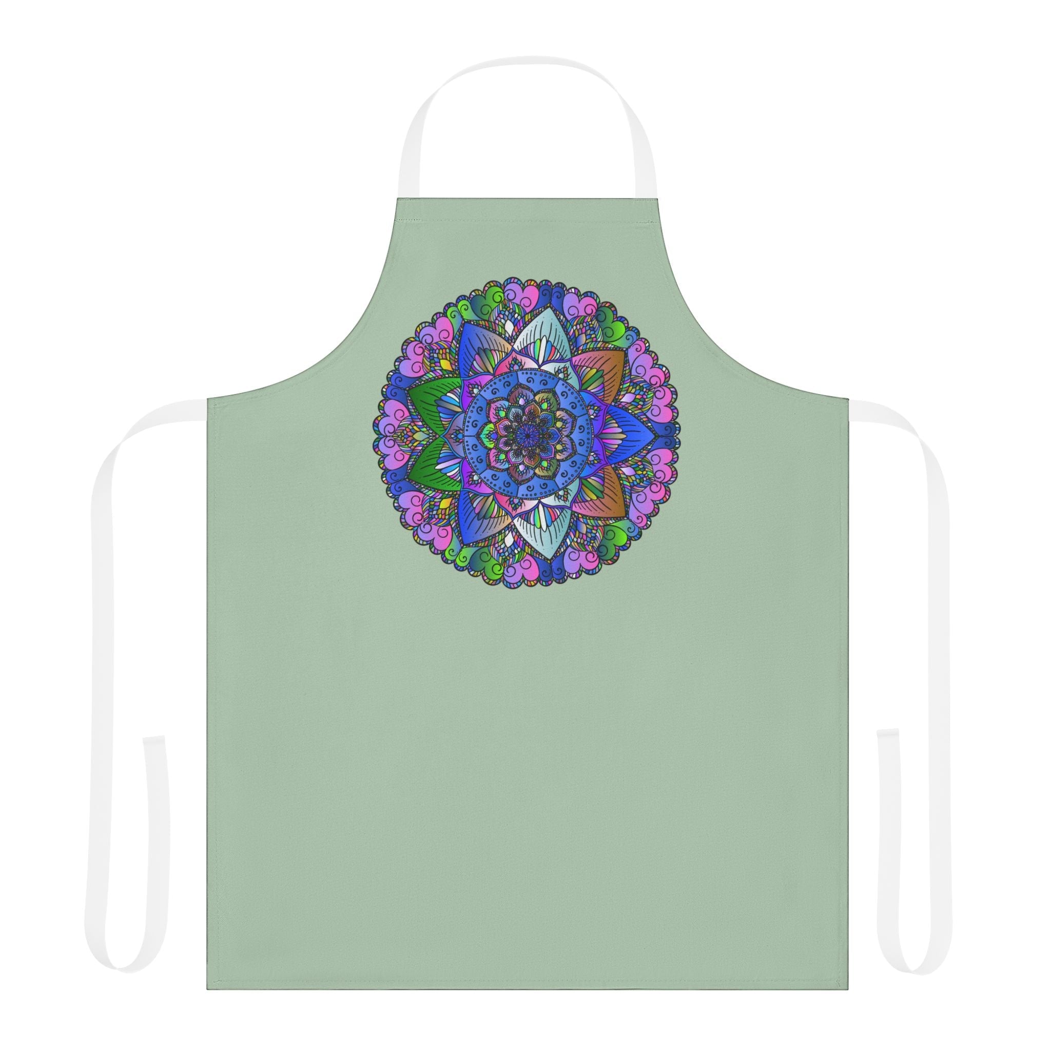 Sage Green Mandala Apron - Hand Drawn Art All Over Prints - Blululi
