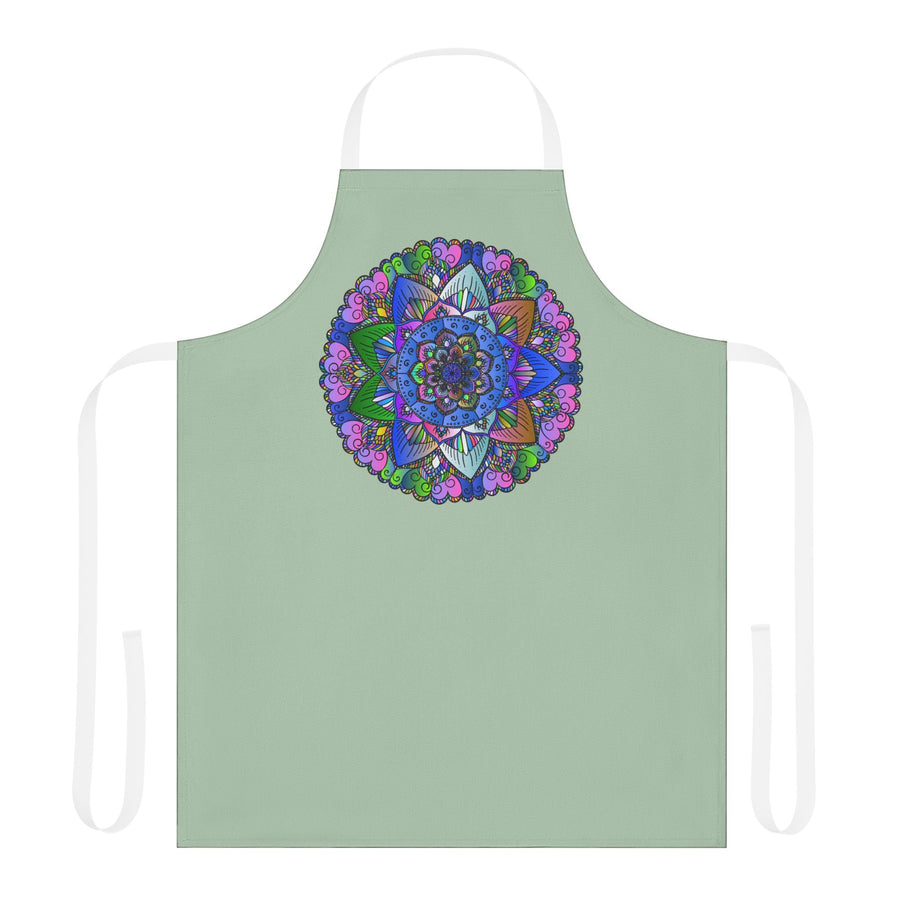 Sage Green Mandala Apron - Hand Drawn Art All Over Prints - Blululi