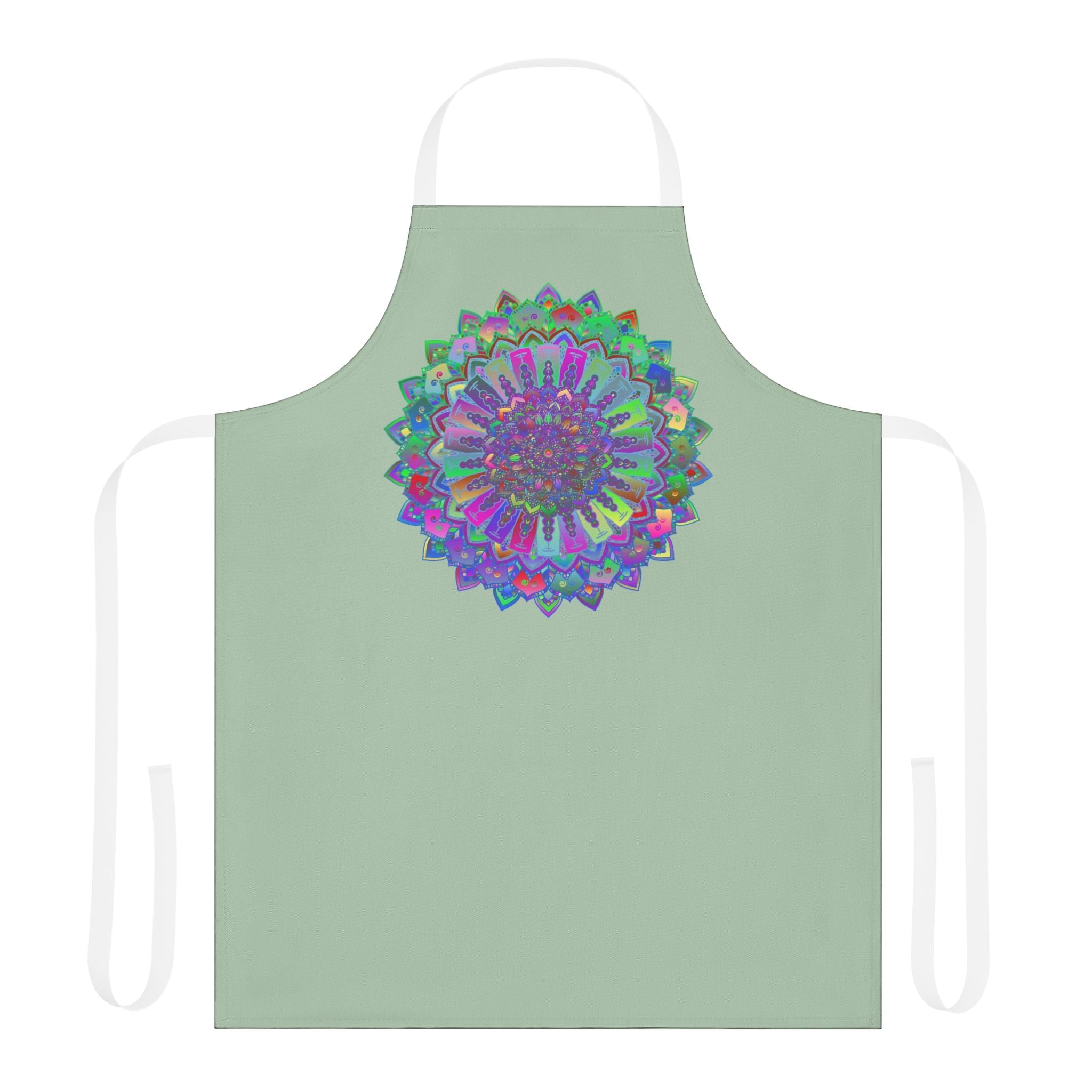 Sage Green Mandala Apron - Hand Drawn Art All Over Prints - Blululi