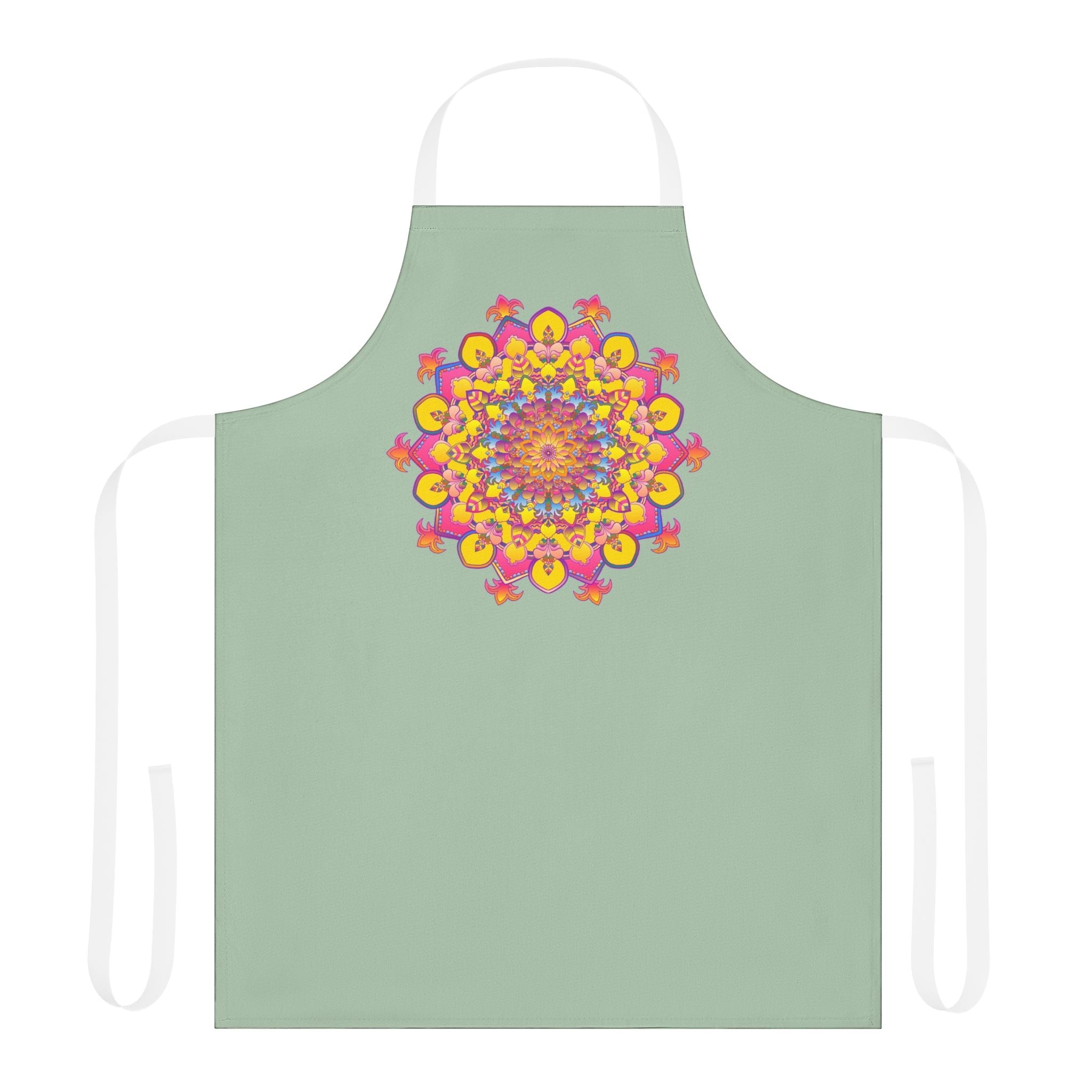 Sage Green Mandala Apron - Hand Drawn Art All Over Prints - Blululi