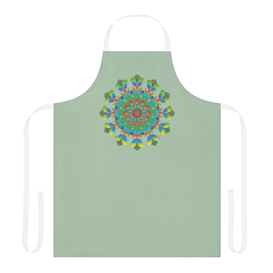 Sage Green Mandala Apron - Hand Drawn Art All Over Prints - Blululi