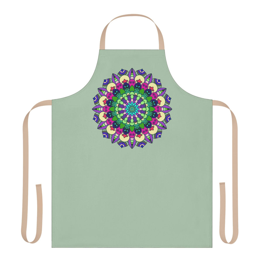Sage Green Mandala Apron - Hand Drawn Art All Over Prints - Blululi