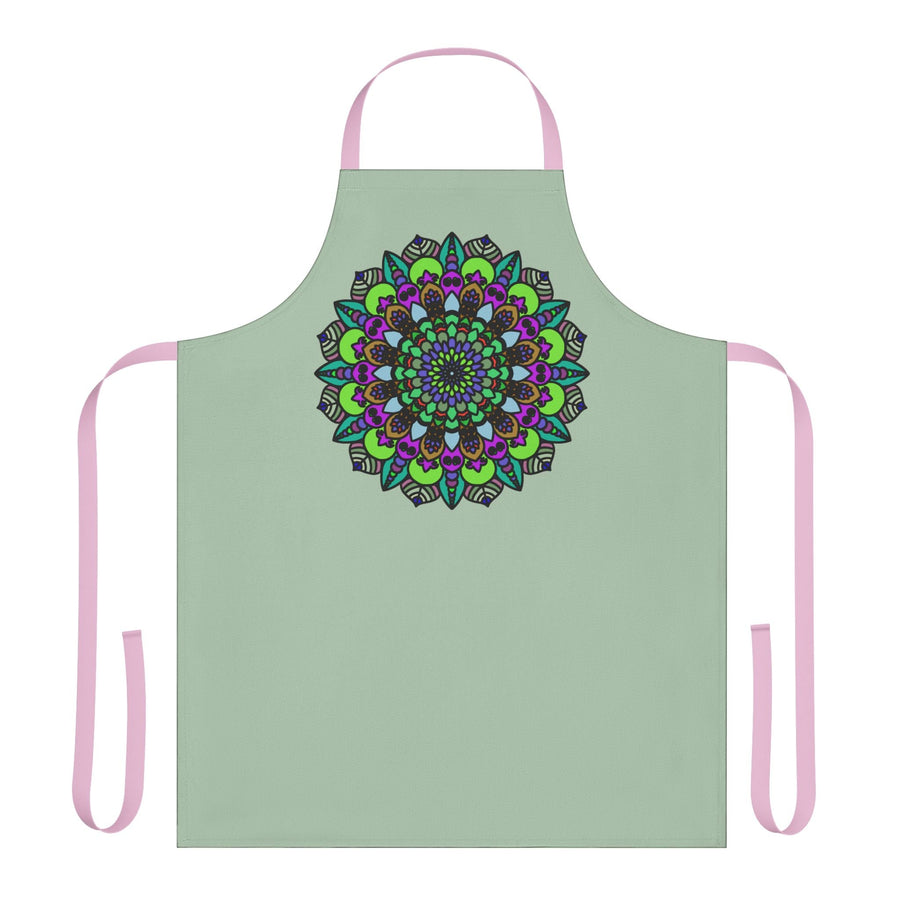 Sage Green Mandala Apron - Hand Drawn Art All Over Prints - Blululi