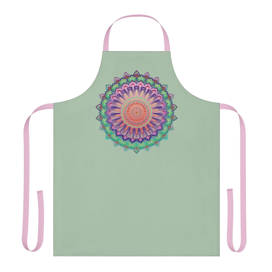 Sage Green Mandala Apron - Hand Drawn Art All Over Prints - Blululi
