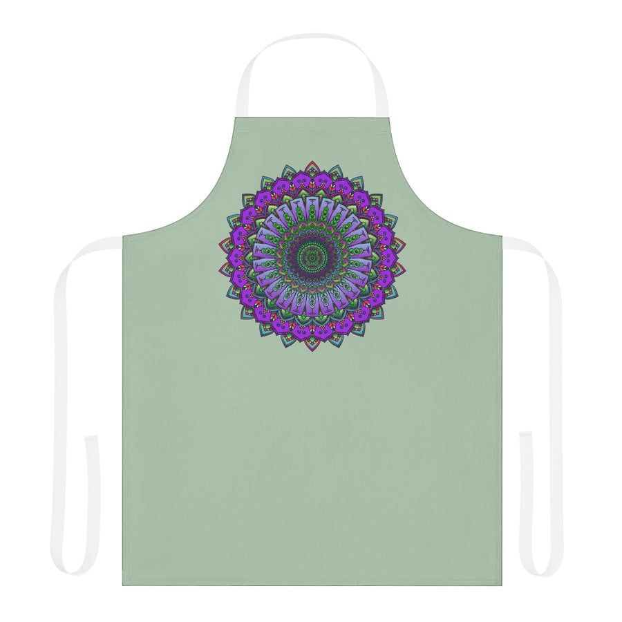 Sage Green Mandala Apron - Hand Drawn Art All Over Prints - Blululi