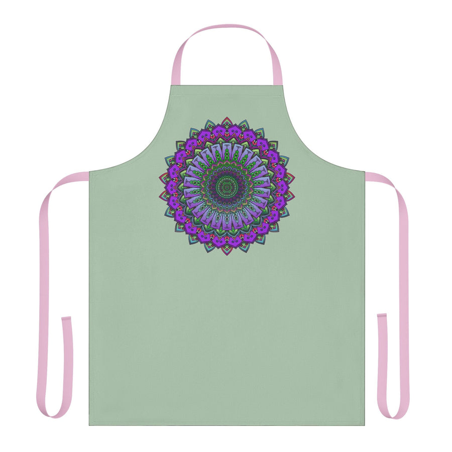 Sage Green Mandala Apron - Hand Drawn Art All Over Prints - Blululi