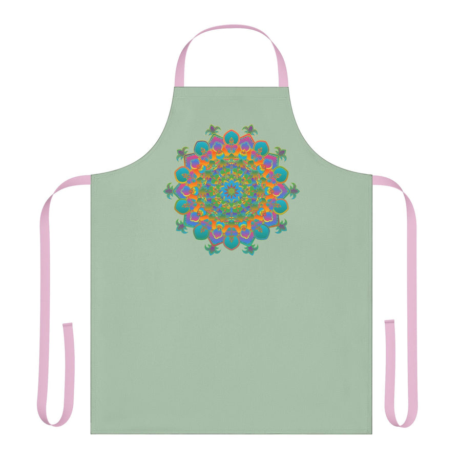 Sage Green Mandala Apron - Hand Drawn Art All Over Prints - Blululi