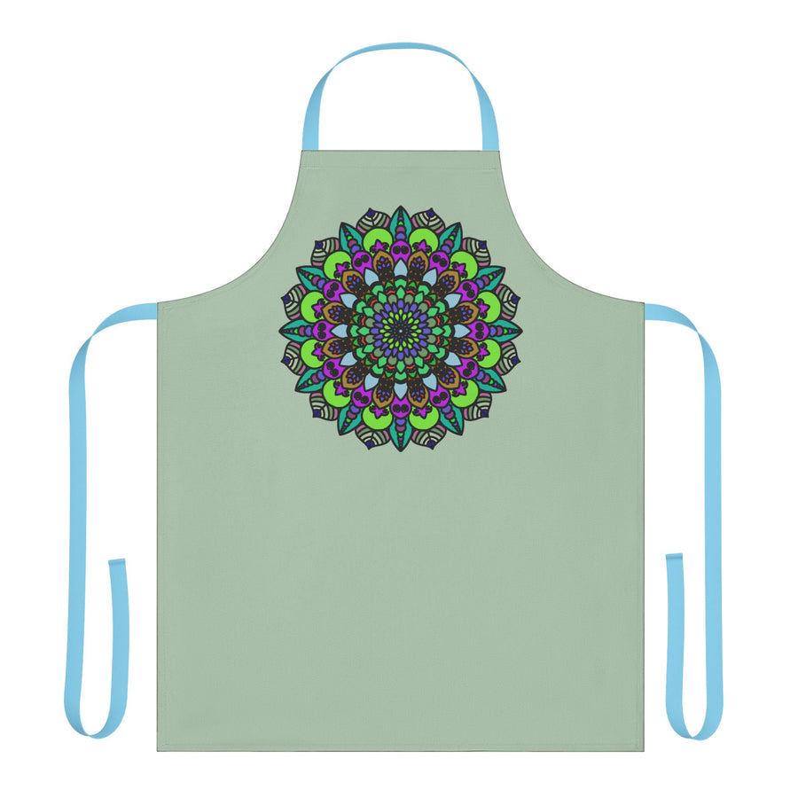 Sage Green Mandala Apron - Hand Drawn Art All Over Prints - Blululi