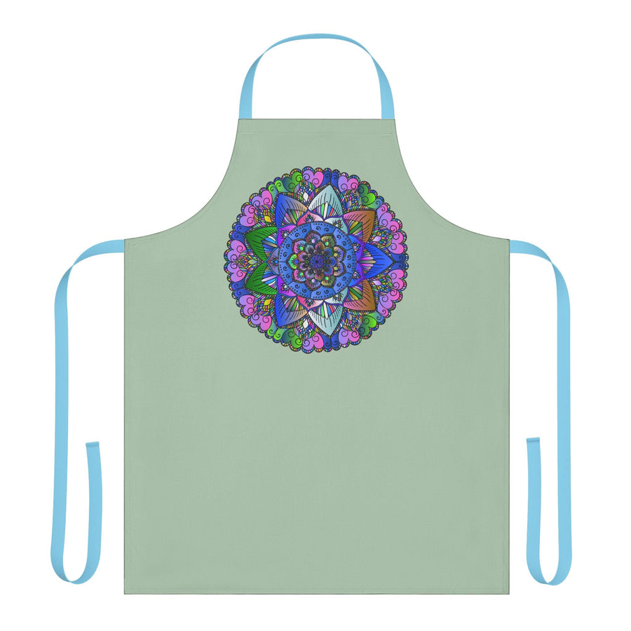 Sage Green Mandala Apron - Hand Drawn Art All Over Prints - Blululi