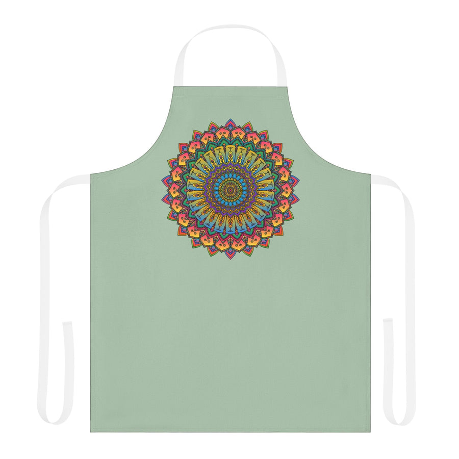 Sage Green Mandala Apron - Intricate Hand - Drawn Art All Over Prints - Blululi