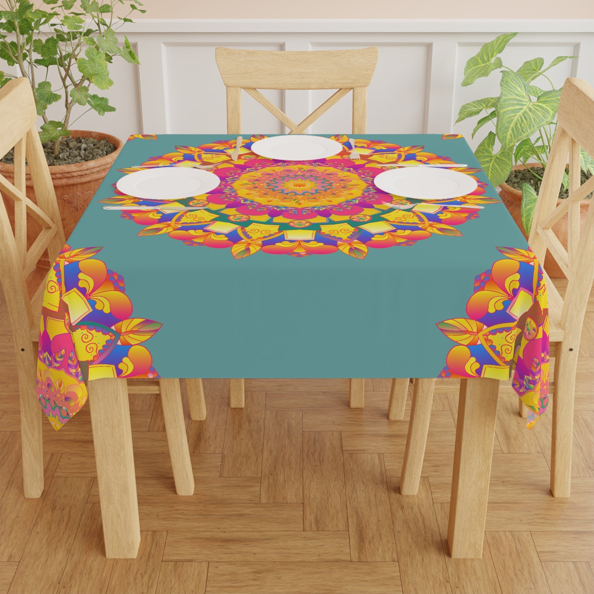 Sage Green Mandala Tablecloth - Colorful Floral Design Home Decor - Blululi