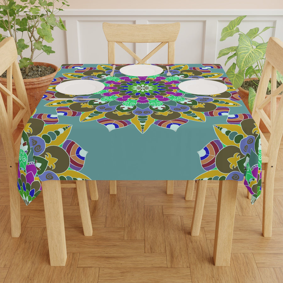 Sage Green Mandala Tablecloth - Vibrant Floral Design Home Decor - Blululi